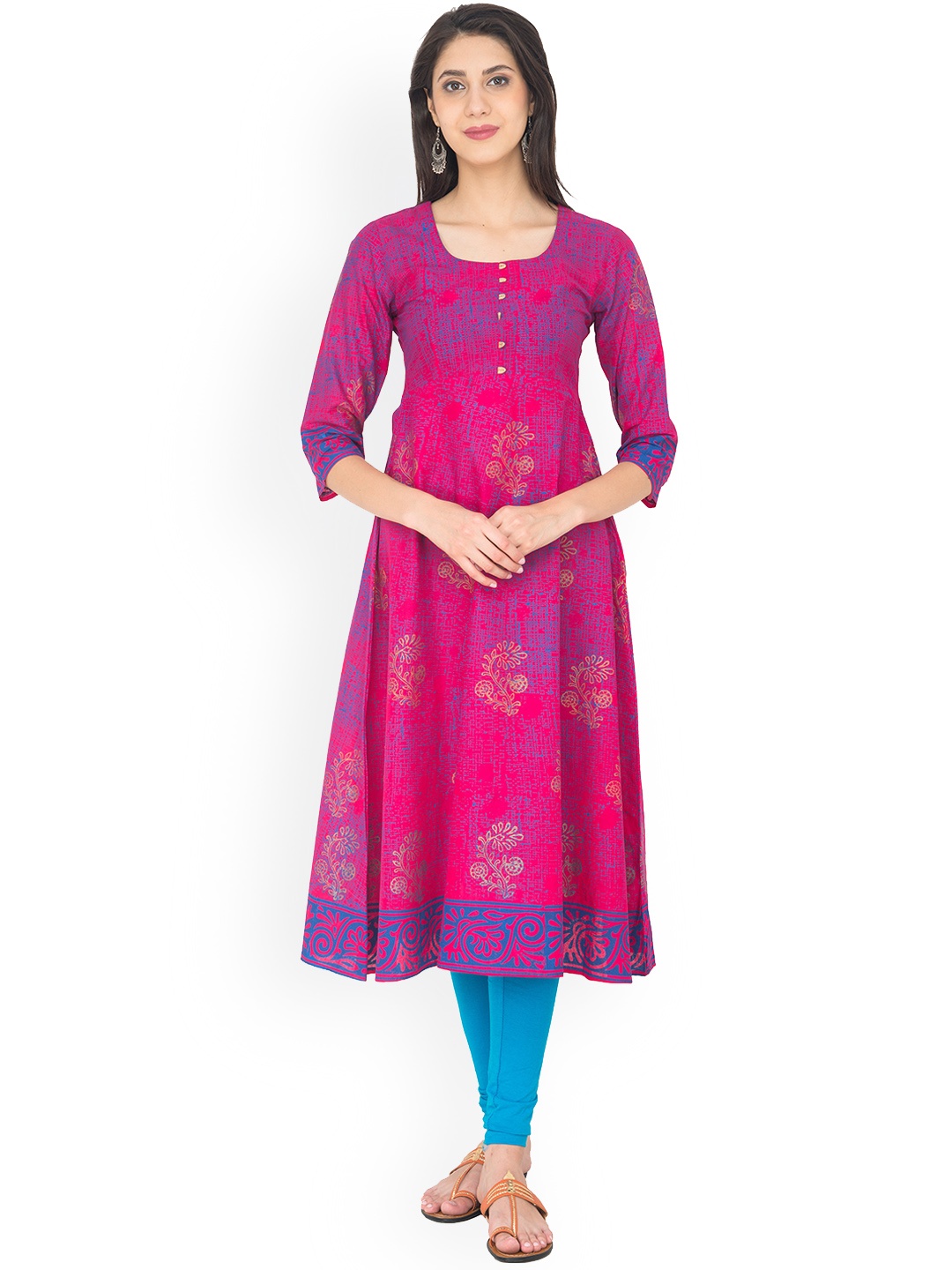 

ZOEYAMS Cotton Floral Printed Kurta, Pink