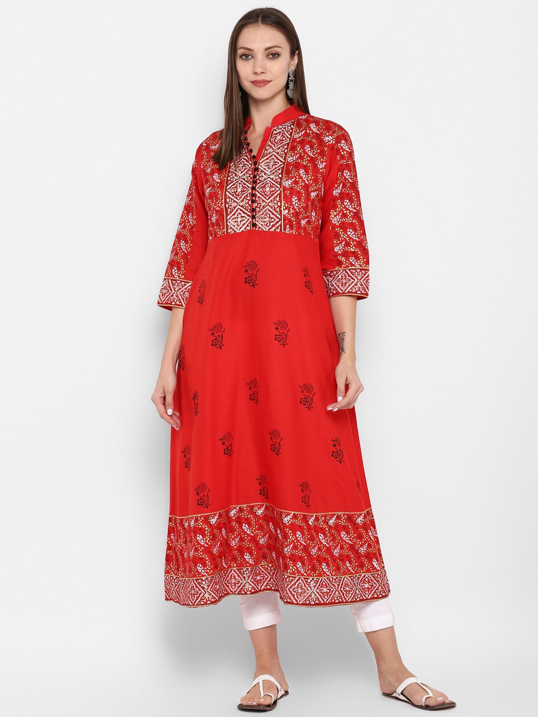 

ZOEYAMS Cotton Floral Printed Kurta, Red
