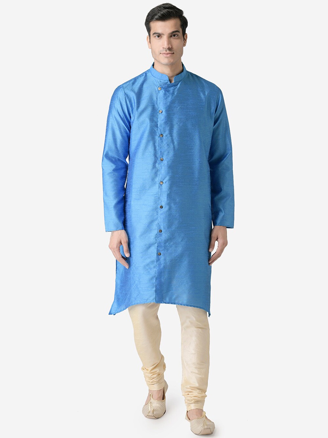

TABARD Mandarin Collar Jacquard Kurta, Blue