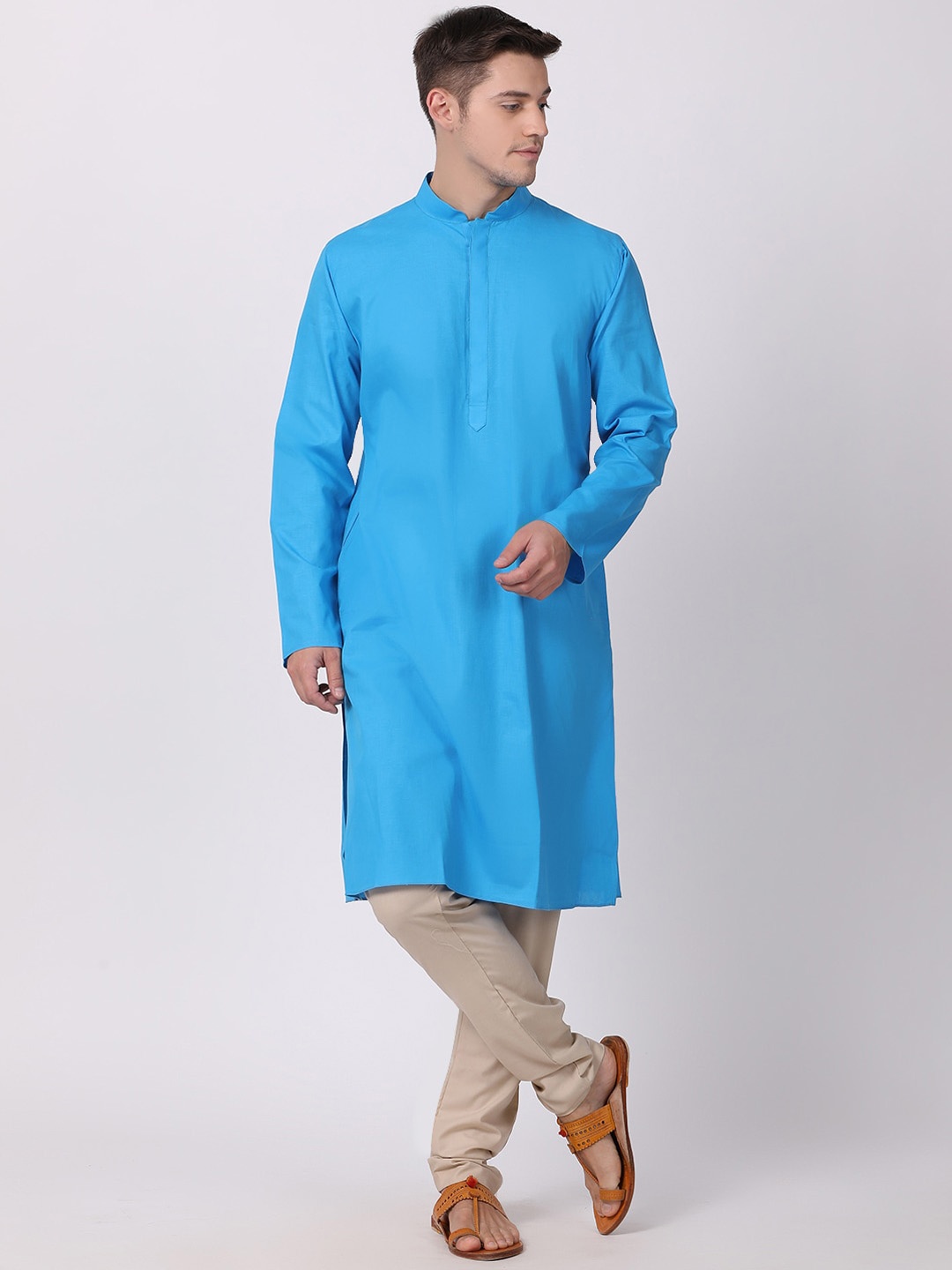 

TABARD Mandarin Collar Cotton Kurta, Blue