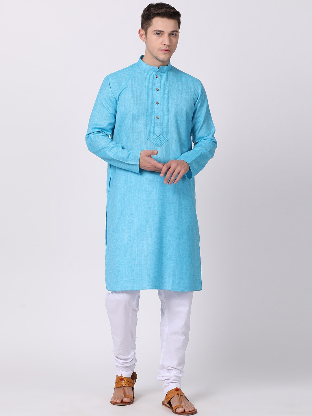 

TABARD Mandarin Collar Cotton Kurta, Blue