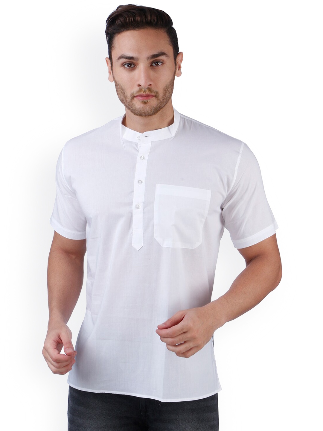 

RAJUBHAI HARGOVINDAS Mandarin Collar Straight Pure Cotton Kurta, White