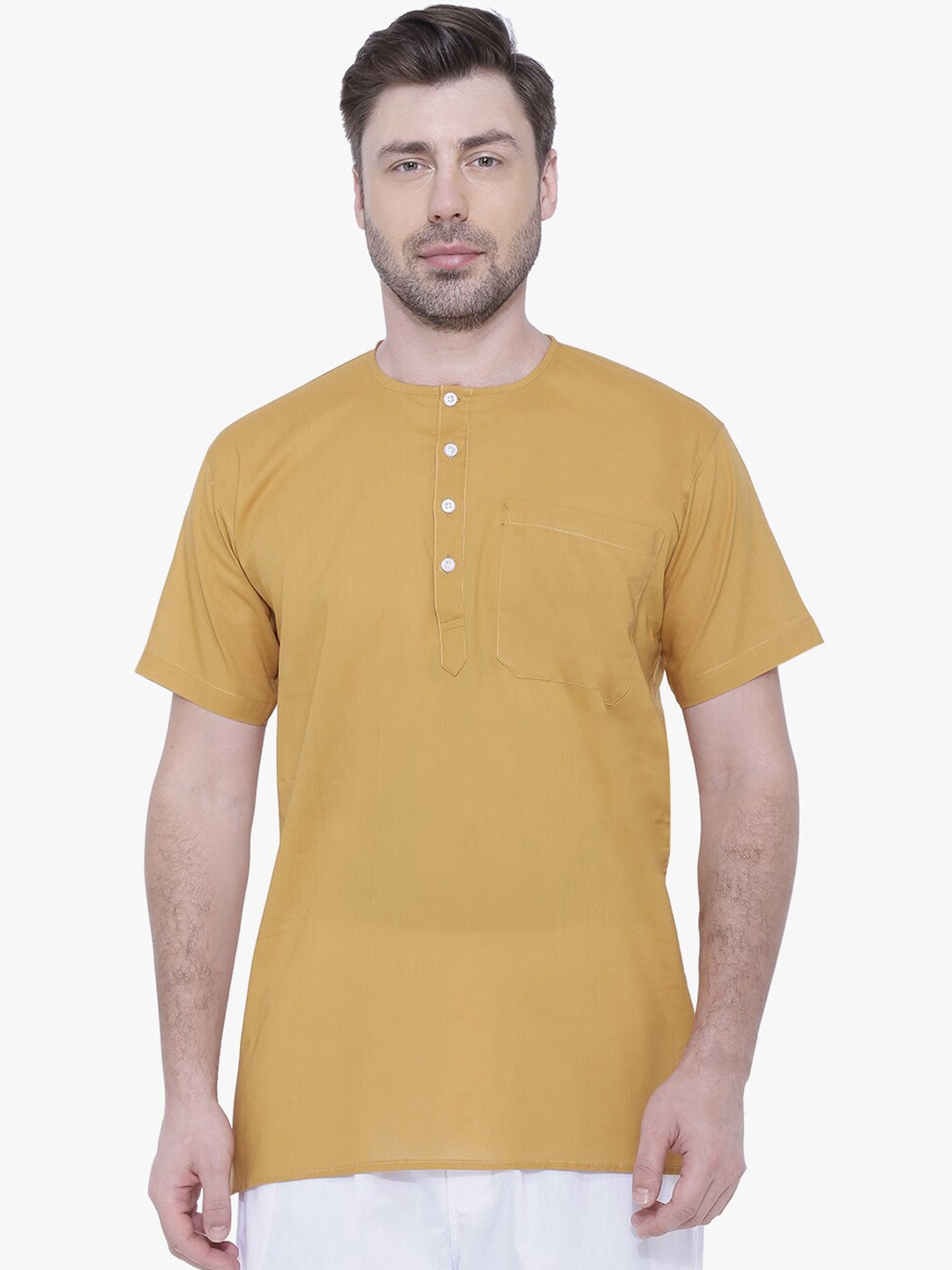 

RAJUBHAI HARGOVINDAS Round Neck Pure Cotton Kurta, Mustard