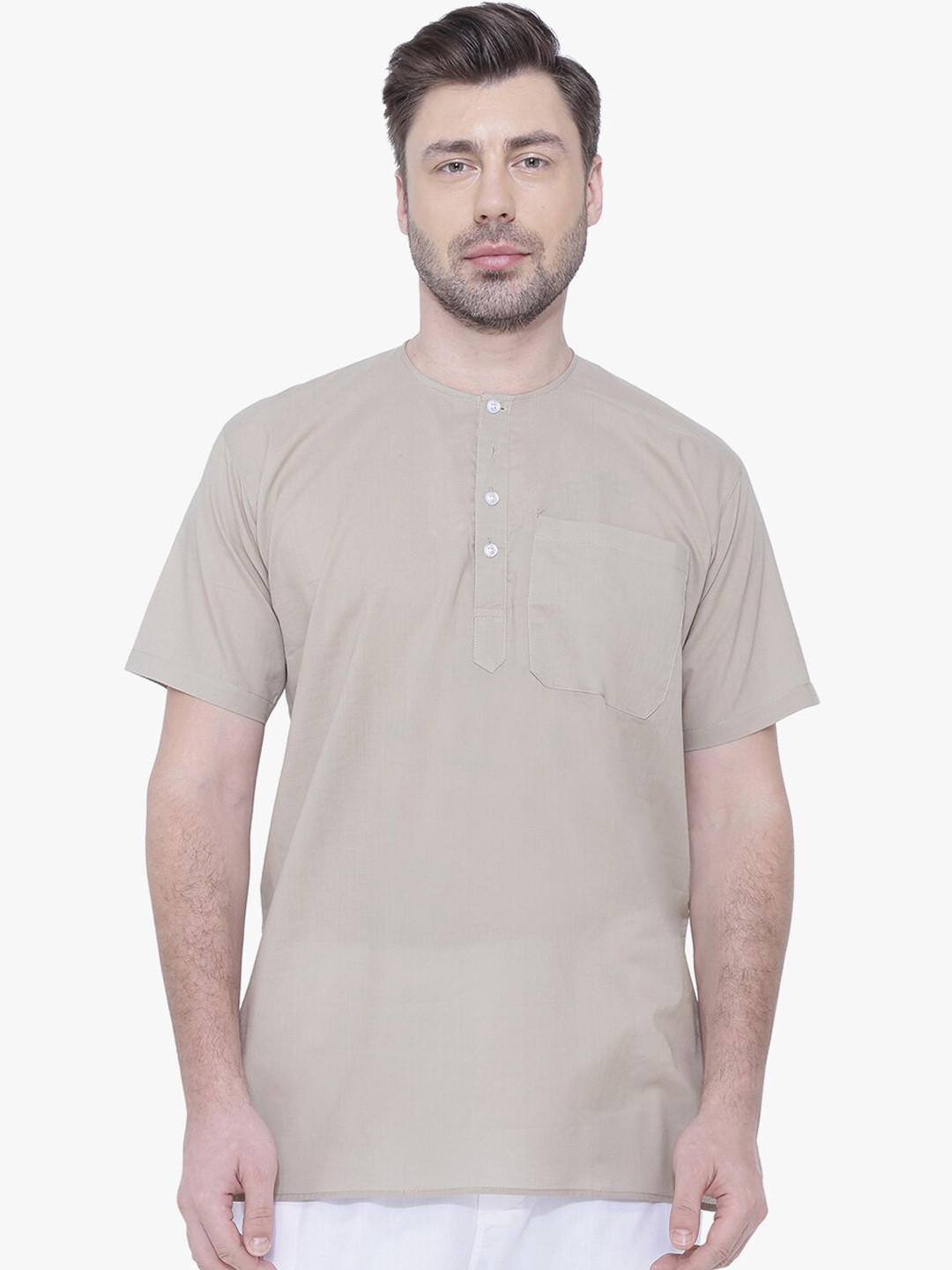 

RAJUBHAI HARGOVINDAS Mandarin Collar Cotton Kurta, Grey