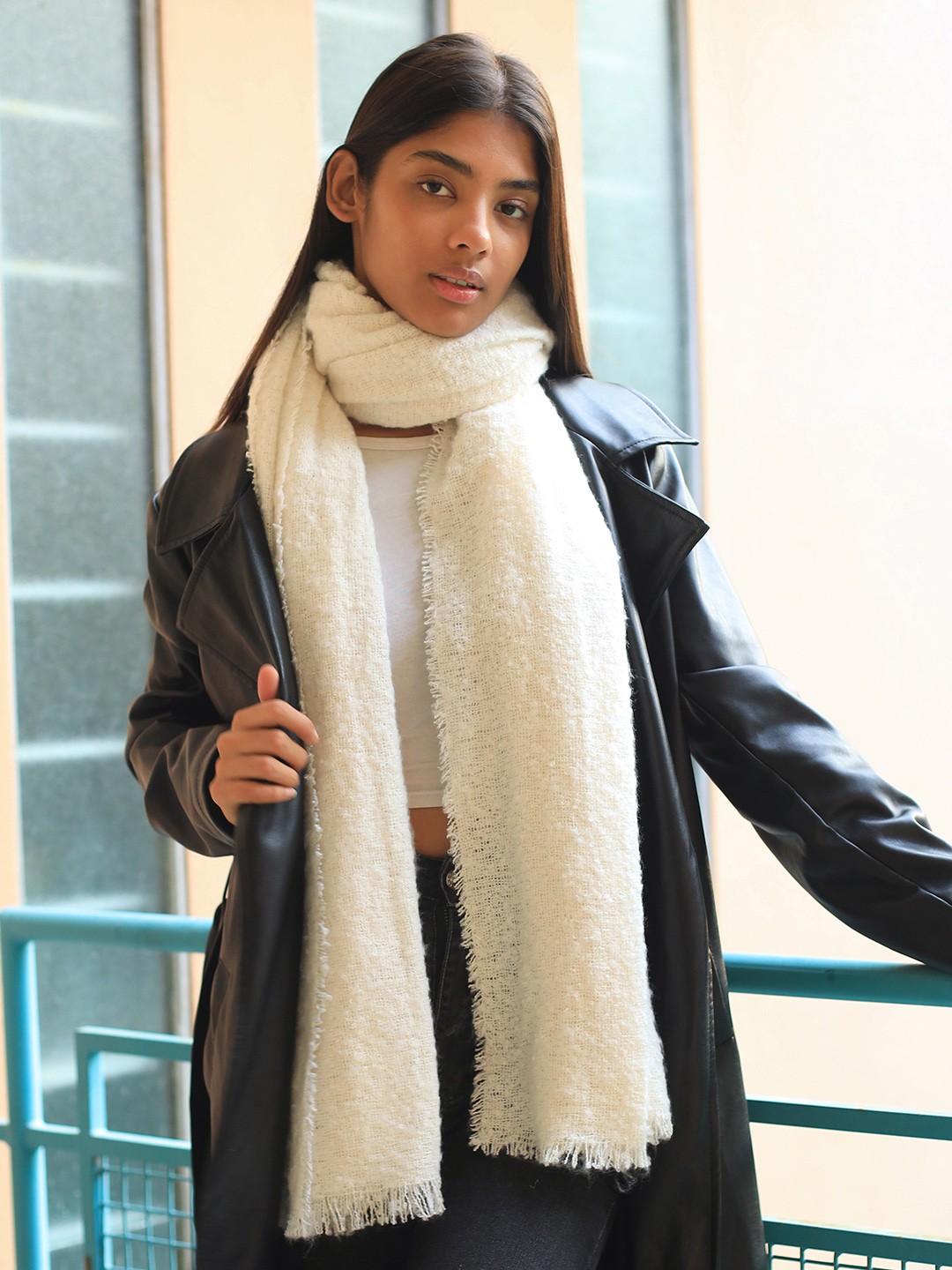 

Ayesha Women White Woolen Winter Scarf