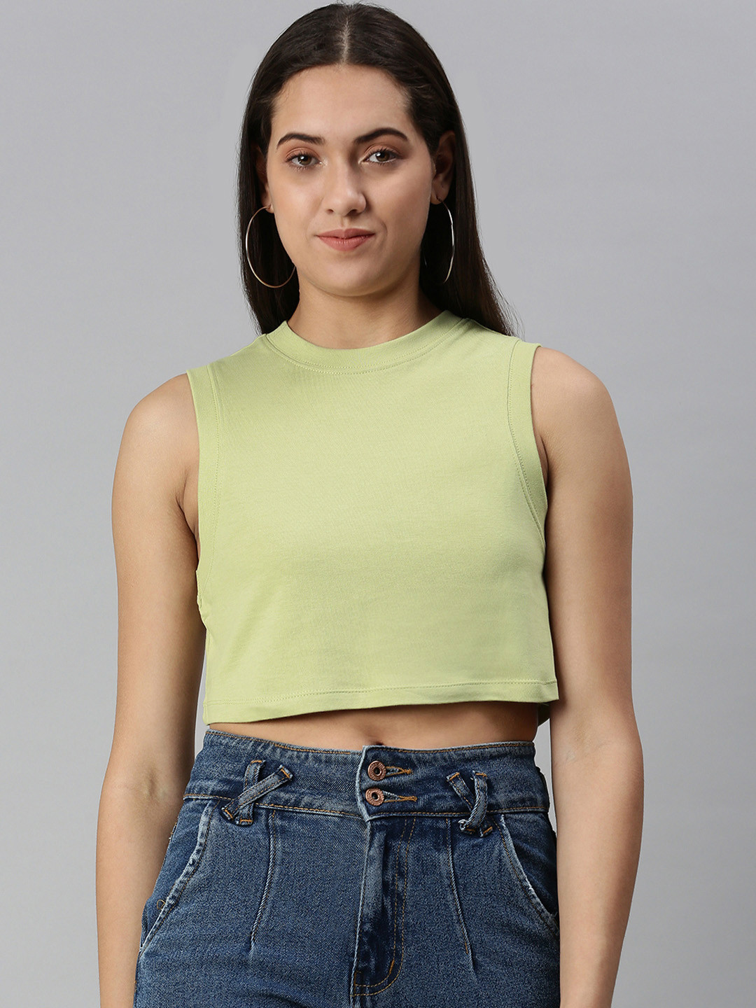 

Huetrap Women Slim Fit Crop T-shirt, Lime green
