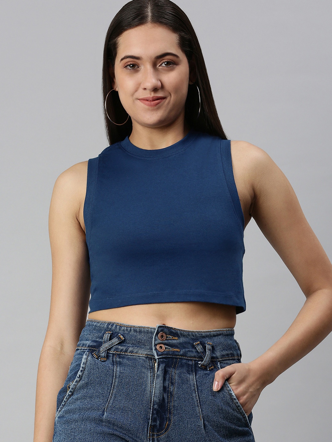 

Huetrap Women Slim Fit Crop T-shirt, Navy blue
