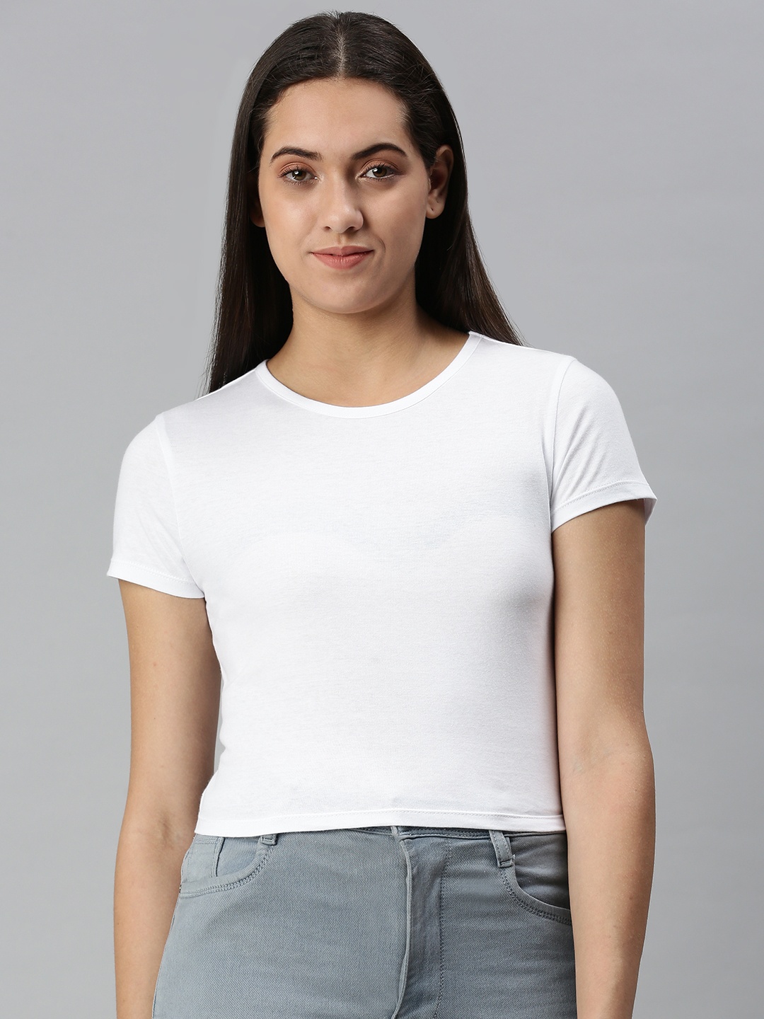 

Huetrap Women Cotton Slim Fit Crop T-shirt, White