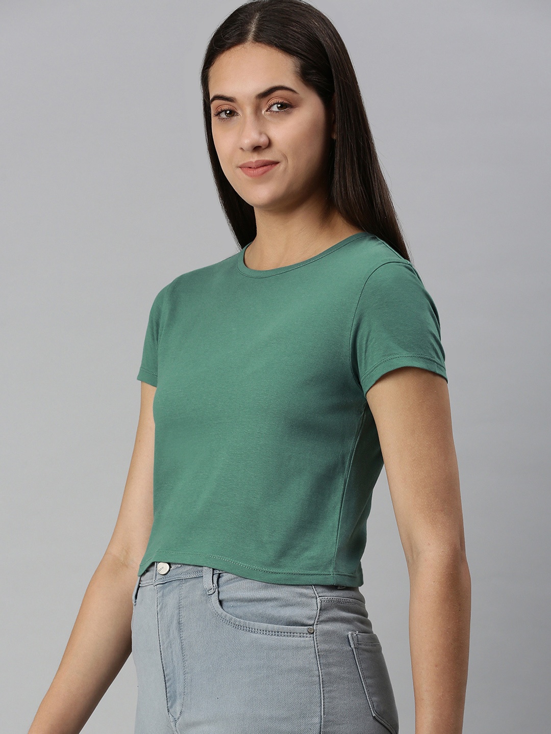 

Huetrap Women Slim Fit Crop T-shirt, Green