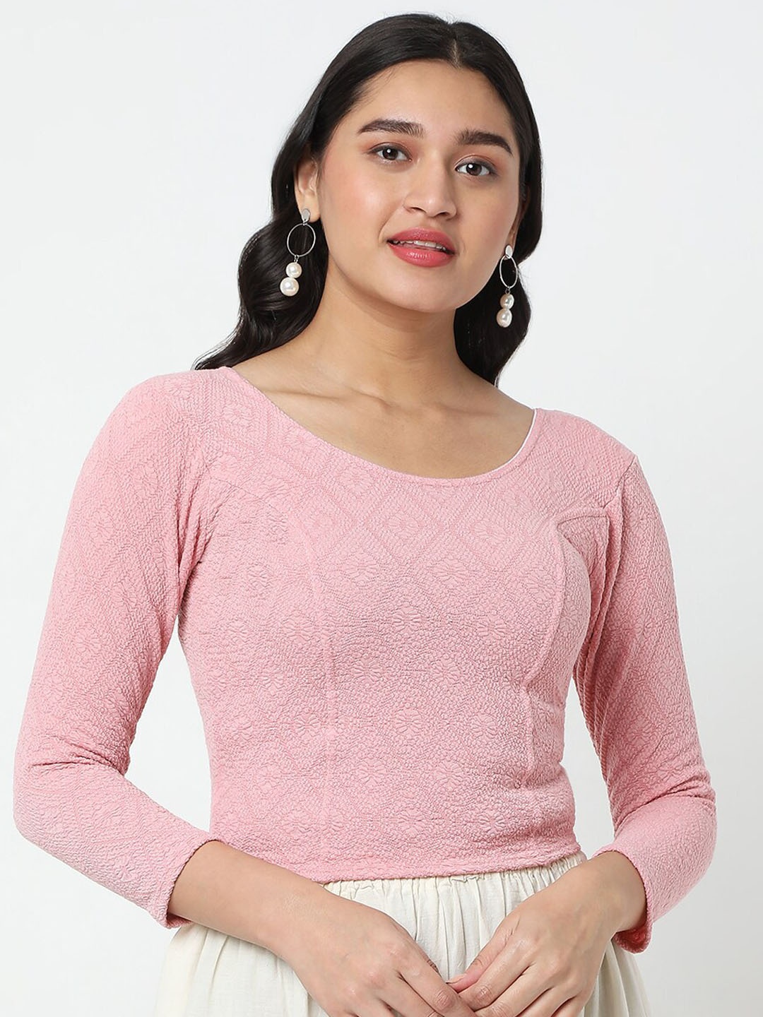 

SALWAR STUDIO Woven-Design Stretchable Non-Padded Saree Blouse, Pink