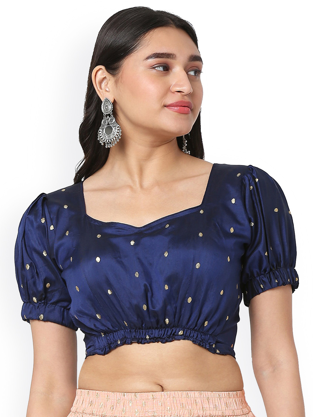 

SALWAR STUDIO Printed Readymade Saree Blouse, Navy blue