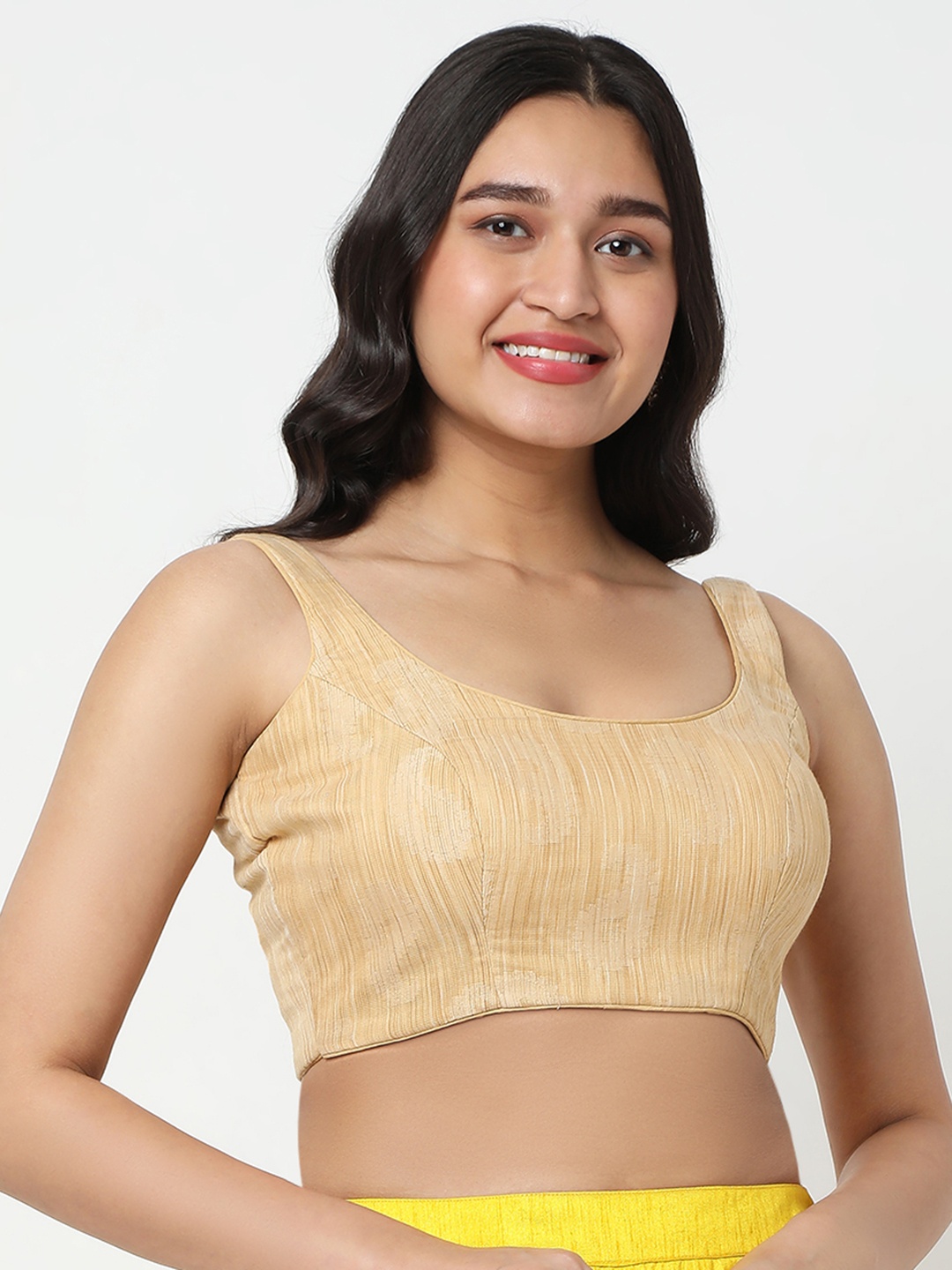 

SALWAR STUDIO Printed Readymade Saree Blouse, Gold