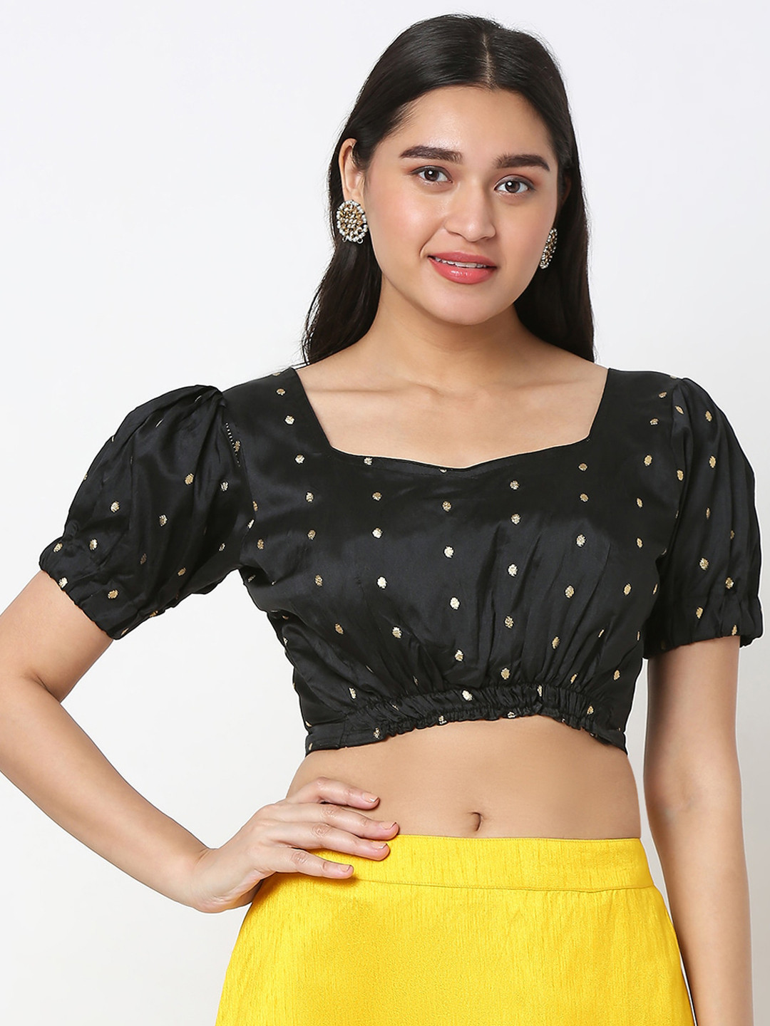 

SALWAR STUDIO Printed Silk Saree Blouse, Black