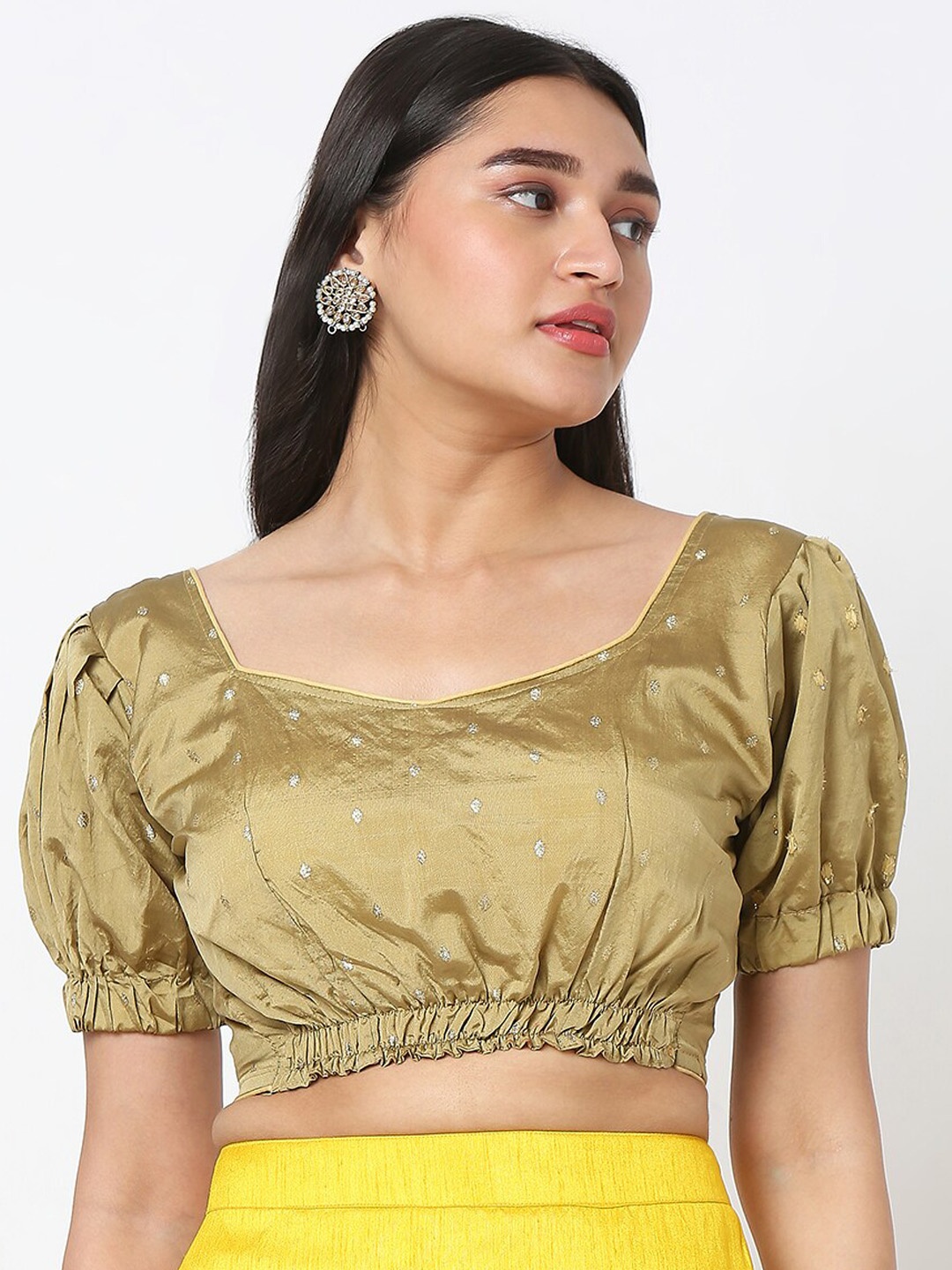 

SALWAR STUDIO Printed Readymade Saree Blouse, Brown