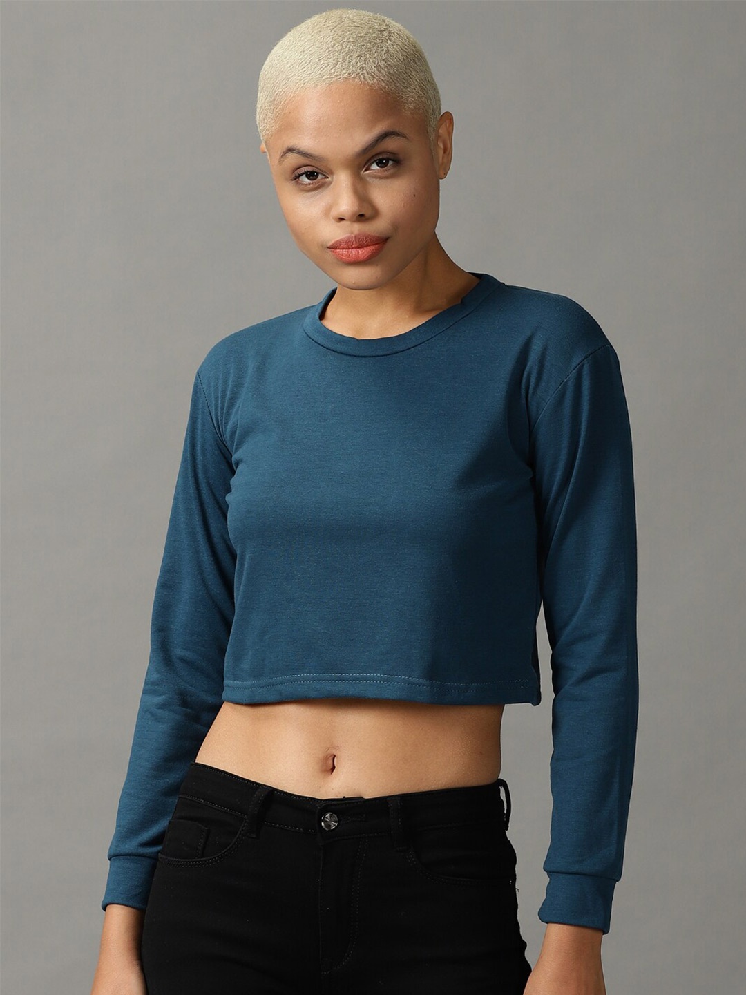 

SHOWOFF Women Round Neck Cropped T-shirt, Teal
