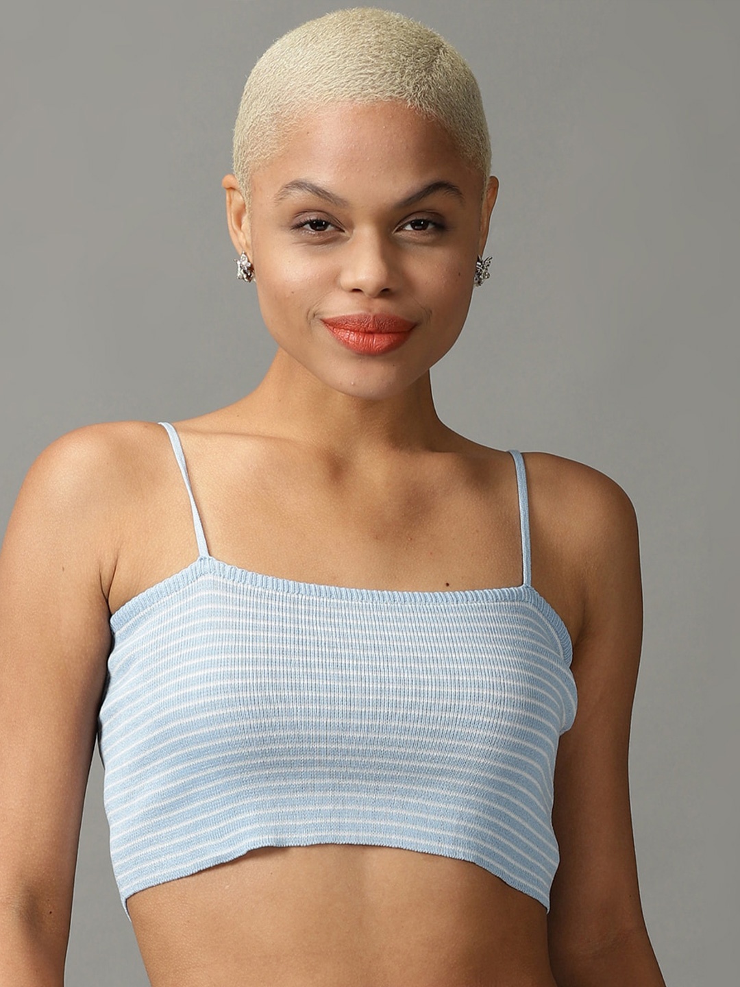 

SHOWOFF Striped Crop Top, Blue