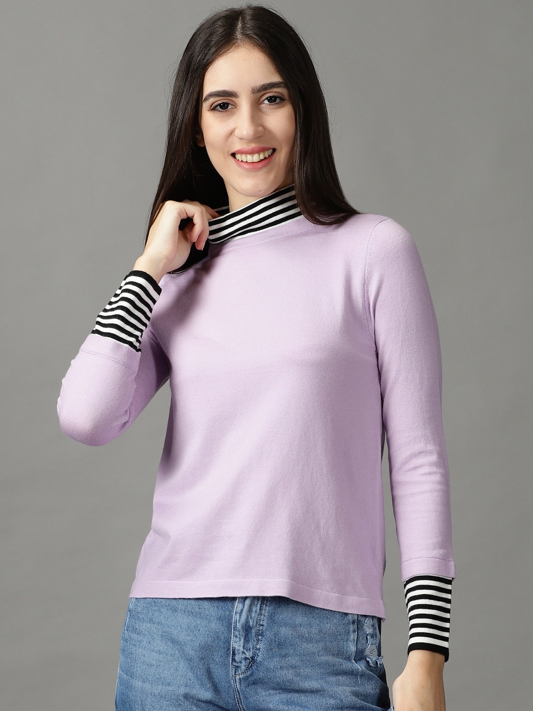 

SHOWOFF High Neck Long Sleeves Wool Top, Lavender