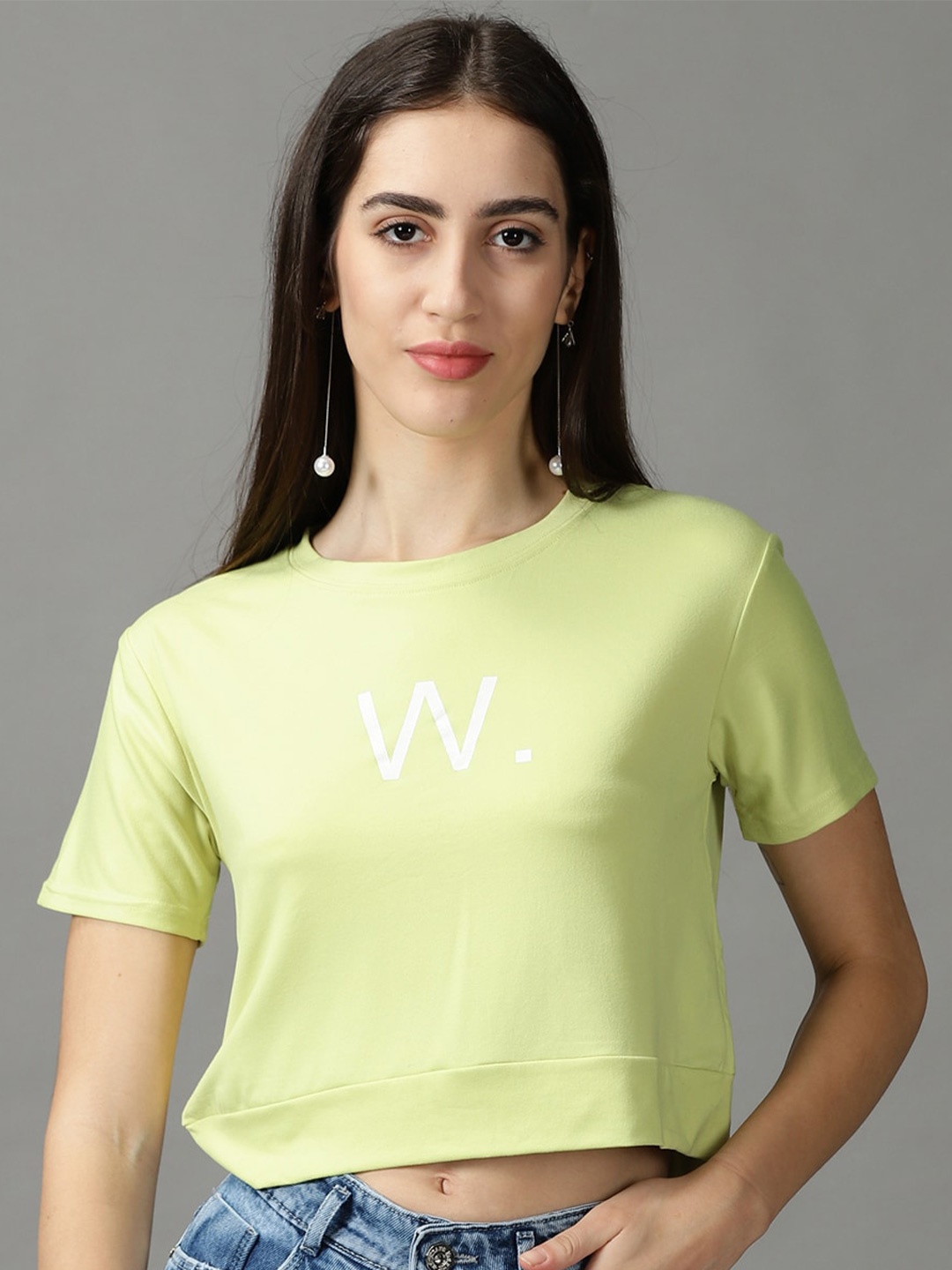 

SHOWOFF Print Round Neck Top, Lime green