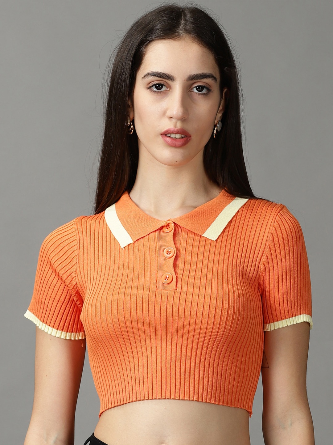 

SHOWOFF Striped Crop Top, Orange