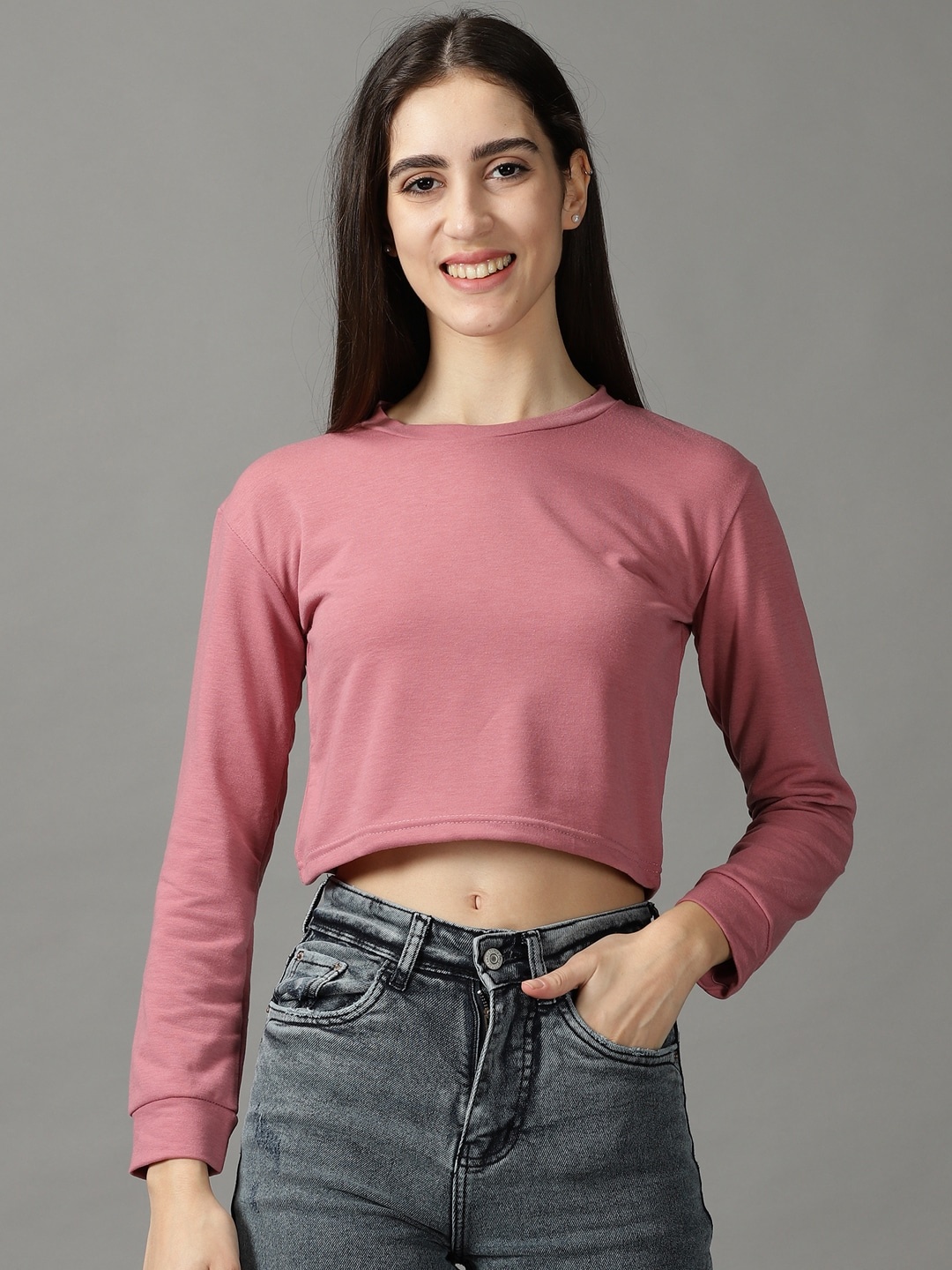 

SHOWOFF Long Sleeves Crop Top, Mauve