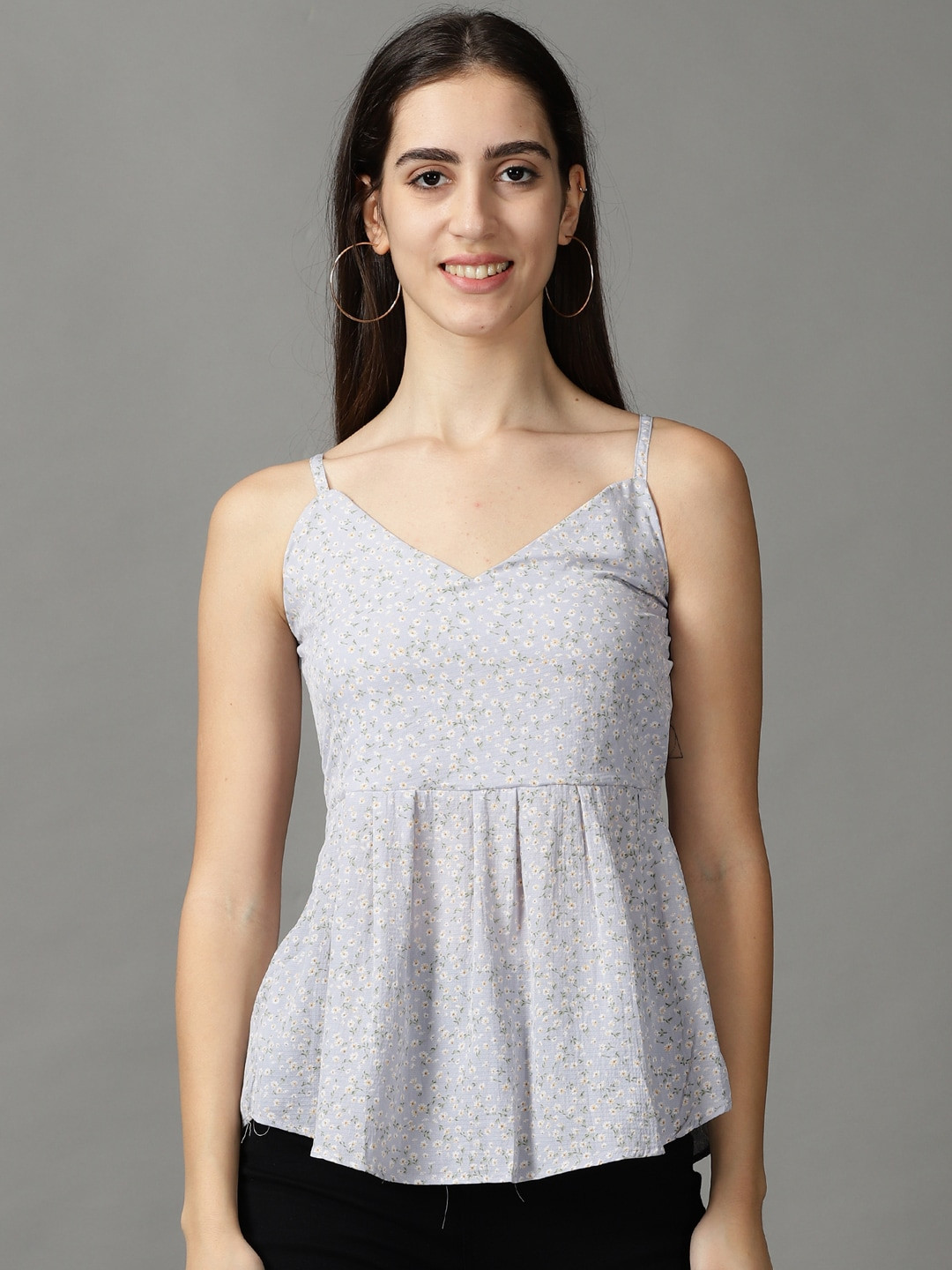 

SHOWOFF Women Floral Printed Georgette Top, Blue