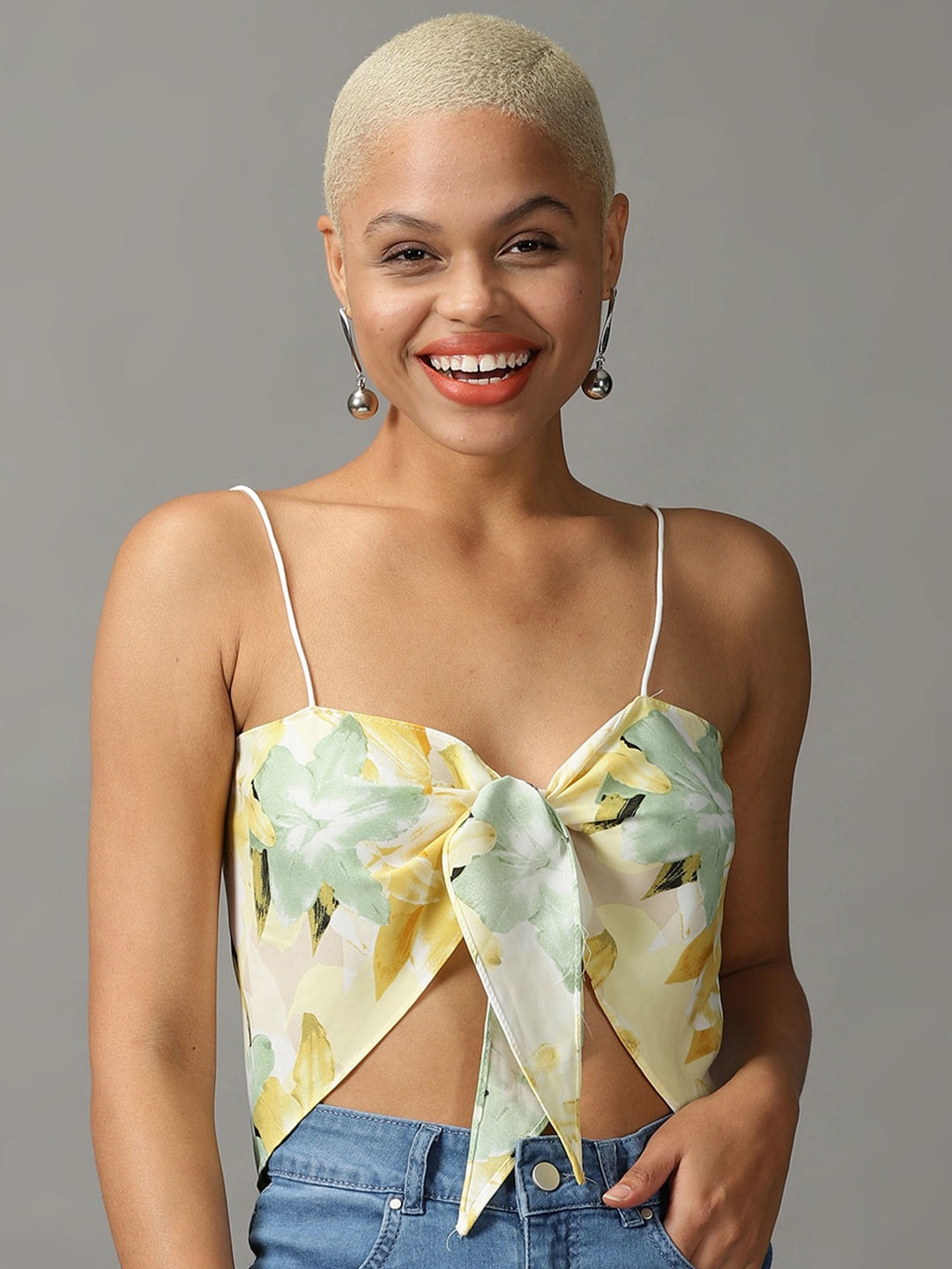 

SHOWOFF Women Floral Printed Georgette Top, Yellow