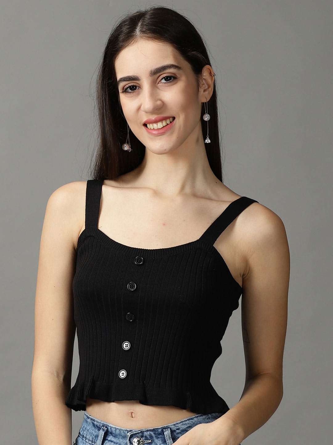 

SHOWOFF Women Solid Crop Top, Black