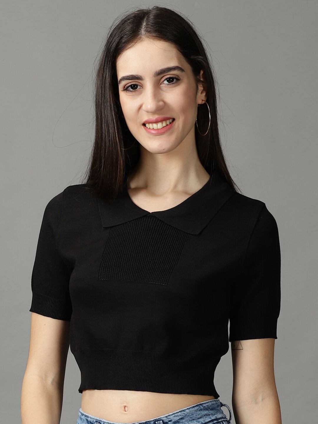 

SHOWOFF Women Solid Crop Top, Black