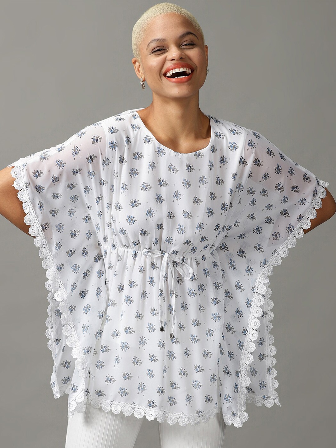

SHOWOFF Women Floral Printed Georgette Kaftan Top, White