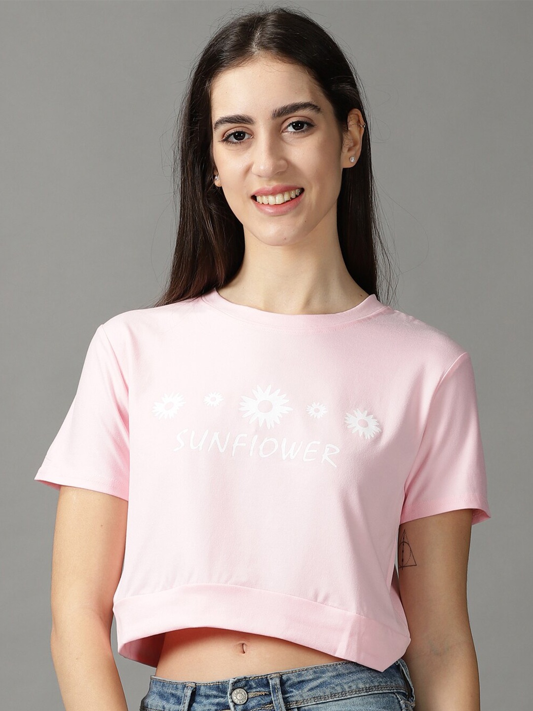 

SHOWOFF Women Printed Crop Top, Pink
