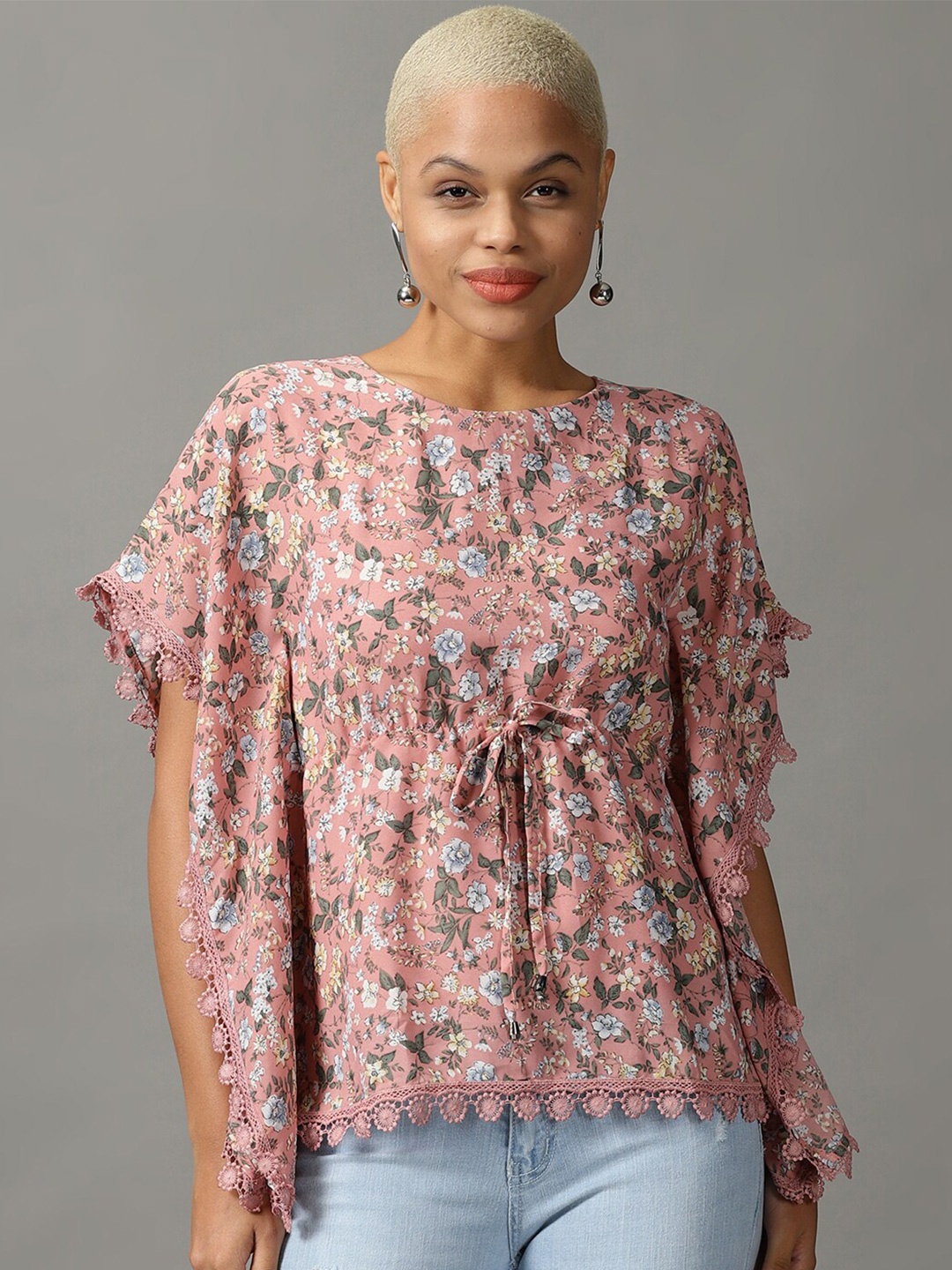 

SHOWOFF Women Floral Printed Georgette Kaftan Top, Pink