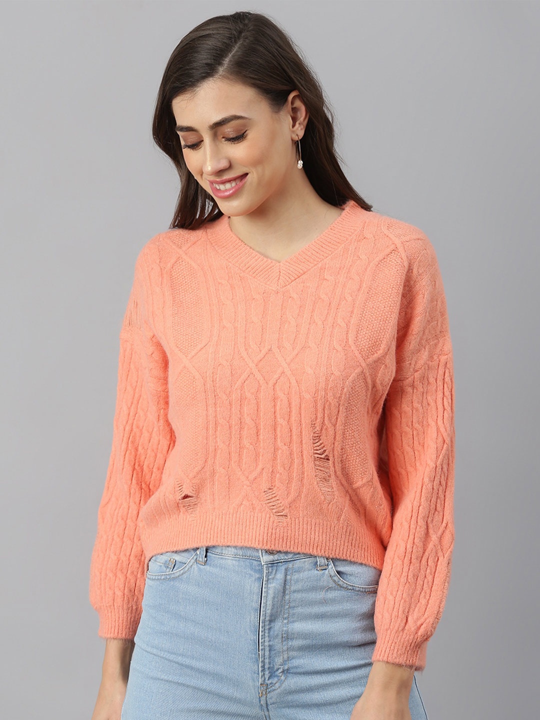 

Xpose Women Coral Cable Knit Crop Pullover