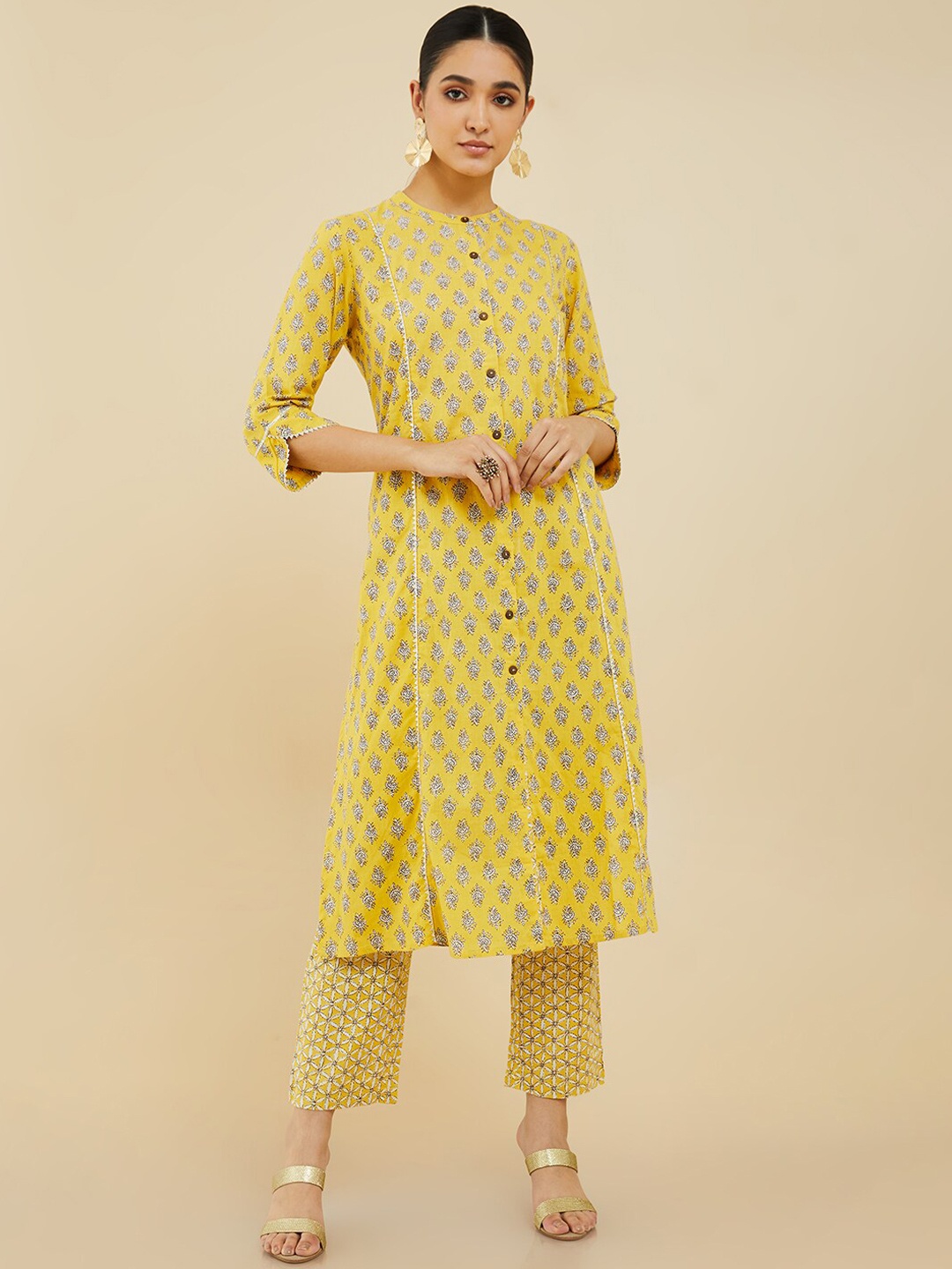 

Soch Ethnic Motifs Printed Kurta with Trousers, Yellow