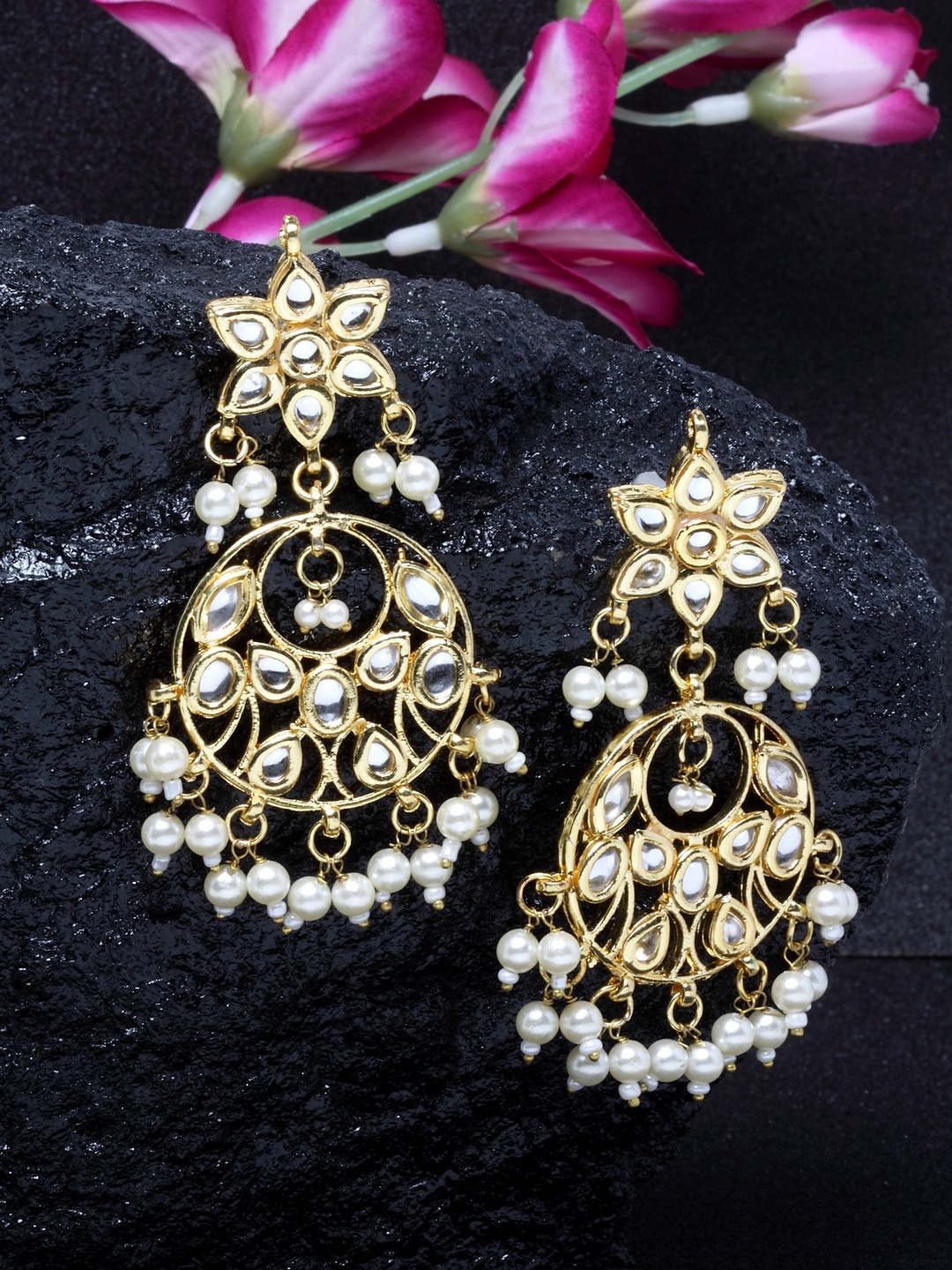 

DUGRISTYLE Women Gold-Plated Floral Drop Earrings, White