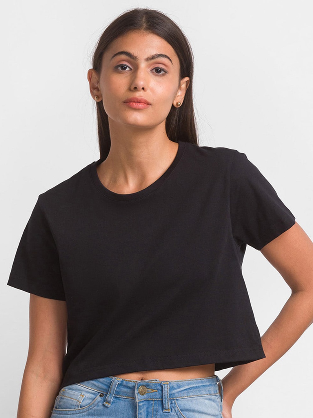 

FashionRack Women Round Neck Cotton T-shirt, Black