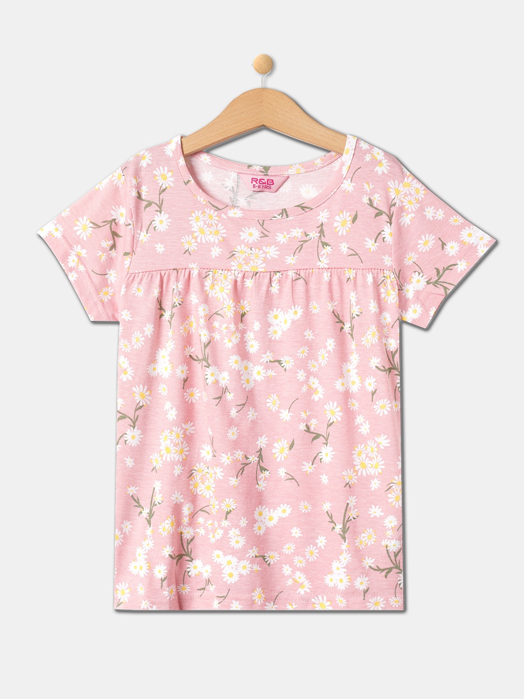 

R&B Floral Printed Round Neck Pure Cotton Top, Pink
