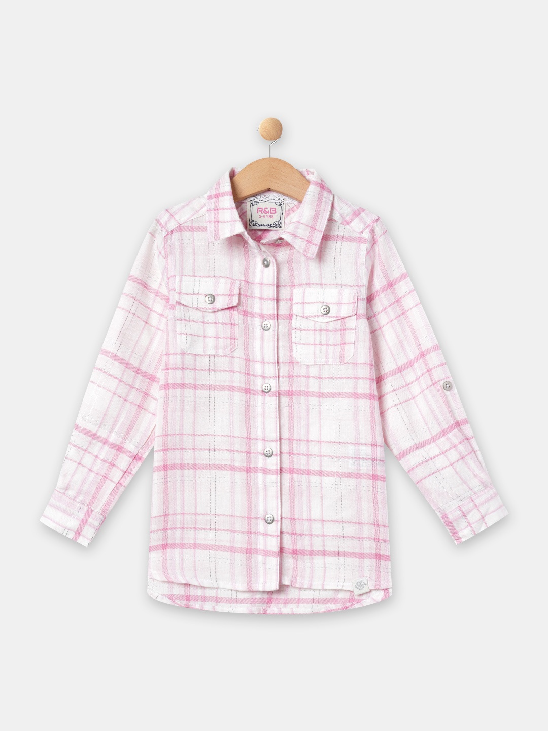 

R&B Checked Shirt Style Pure Cotton Top, White