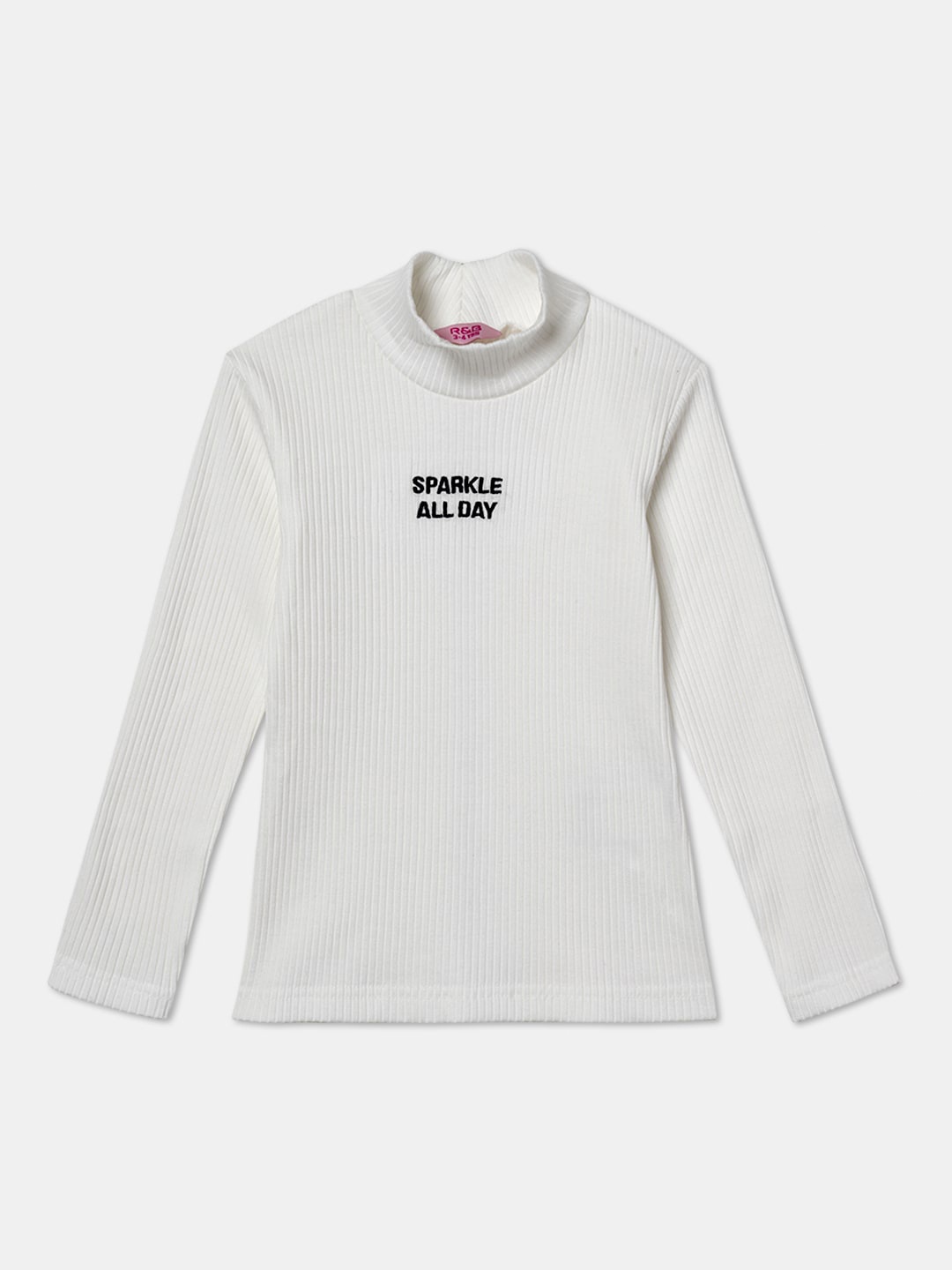 

R&B Girls Printed High Neck Pure Cotton Fitted Top, White