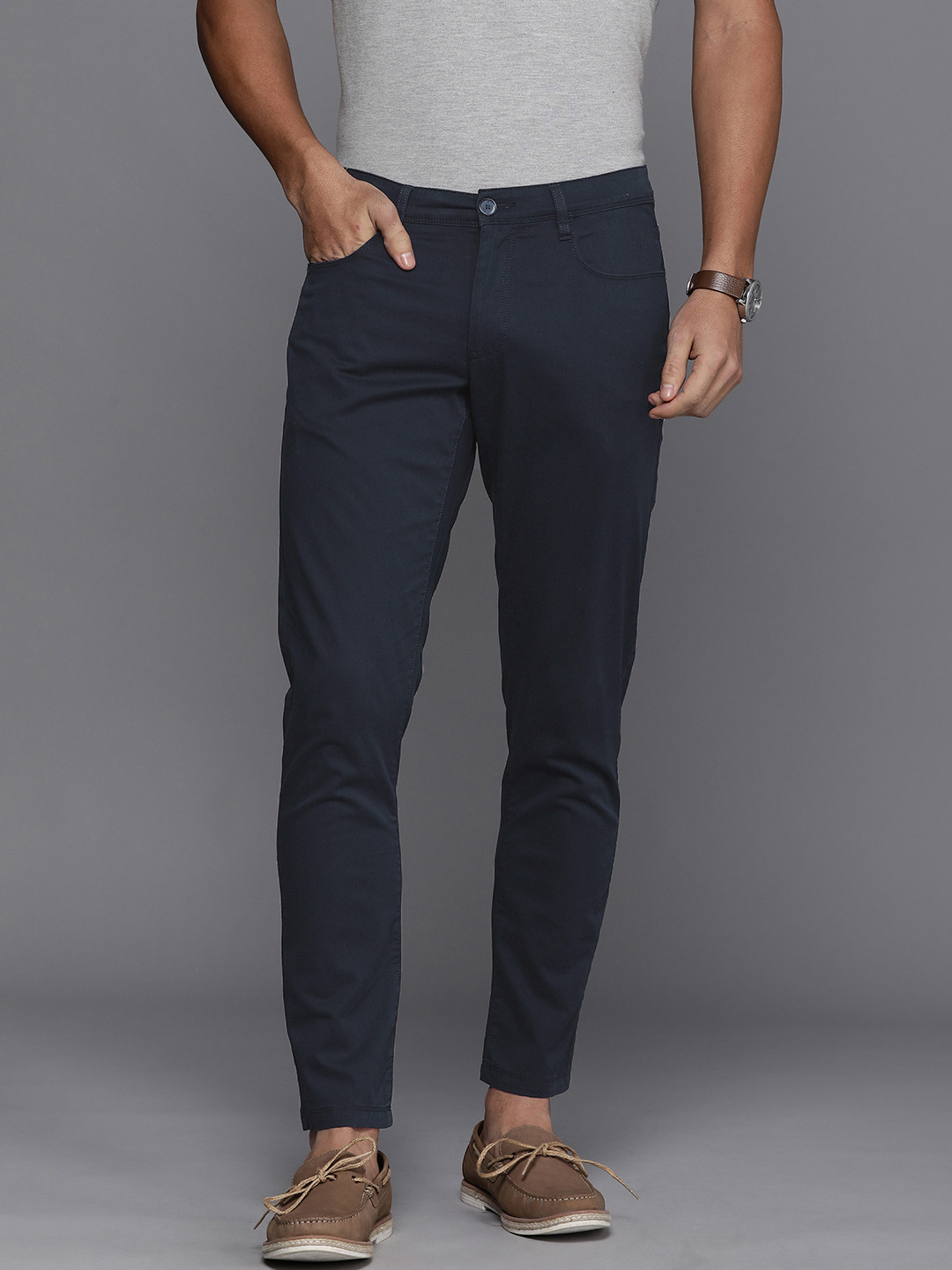 

Louis Philippe Jeans Men Regular Fit Casual Trousers, Navy blue