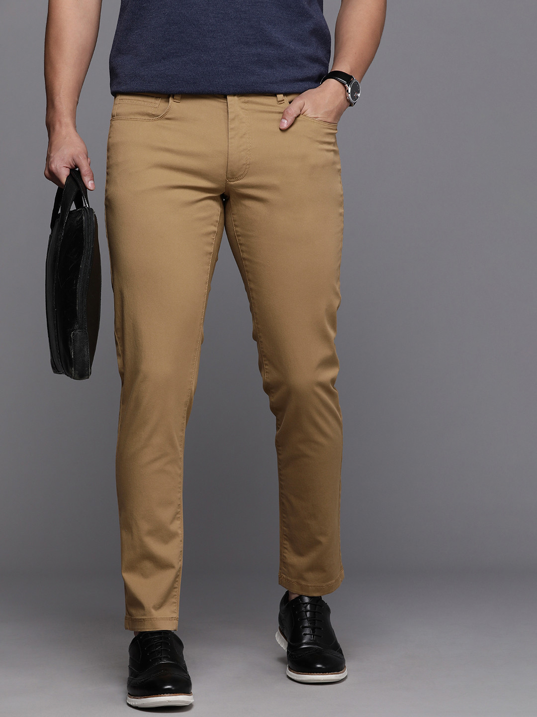 

Louis Philippe Jeans Men Tapered Fit Casual Trousers, Khaki
