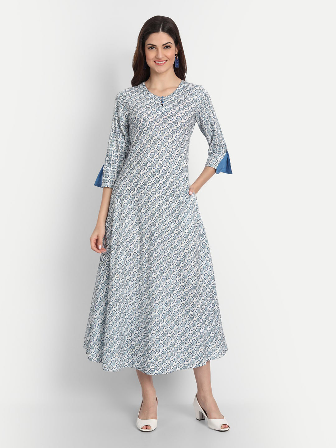 

SUTI Ethnic Motifs A-Line Midi Dress, Blue