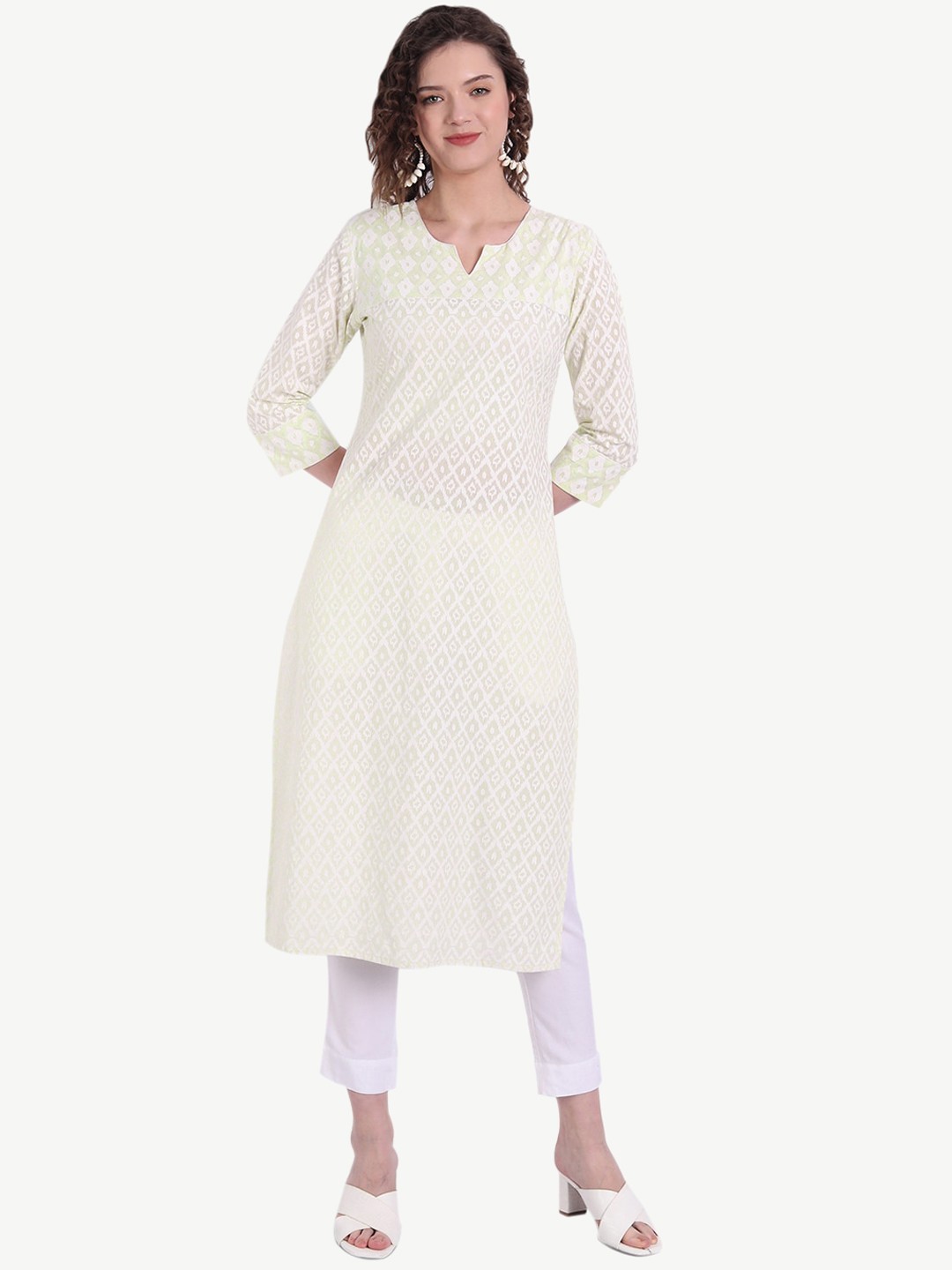 

SUTI Ethnic Motifs Printed Pastels Straight Pure Cotton Kurta, Green
