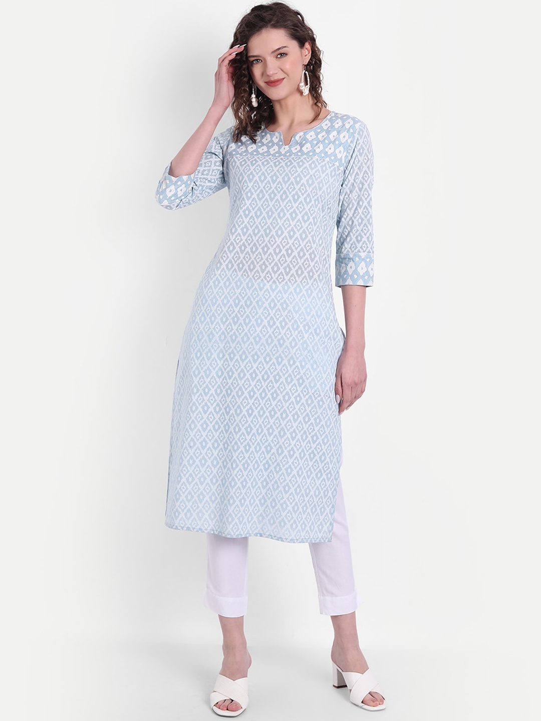 

SUTI Ethnic Motifs Printed Pastels Pure Cotton Kurta, Blue