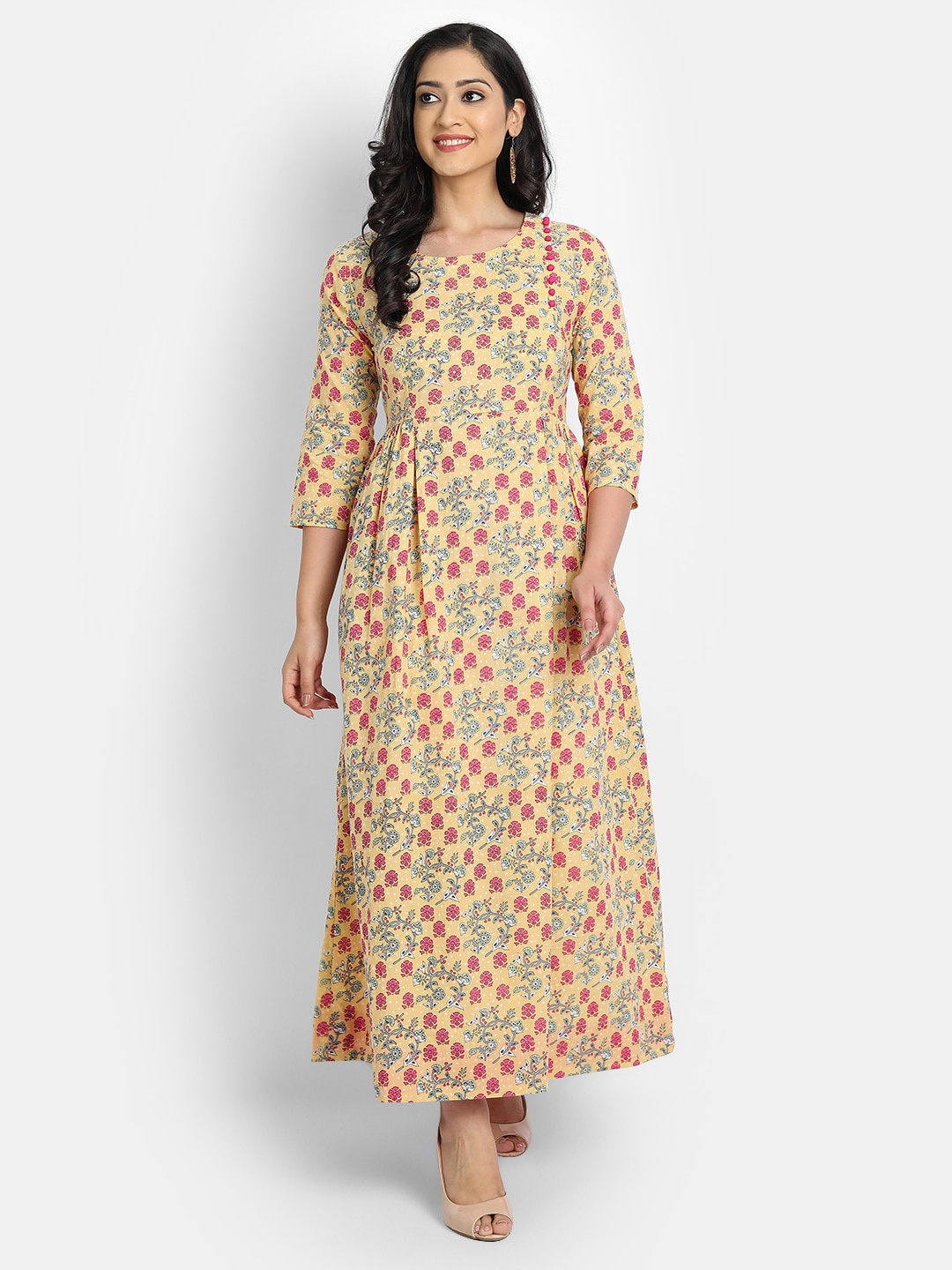 

SUTI Ethnic Motifs Cotton Ethnic Maxi Dress, Yellow