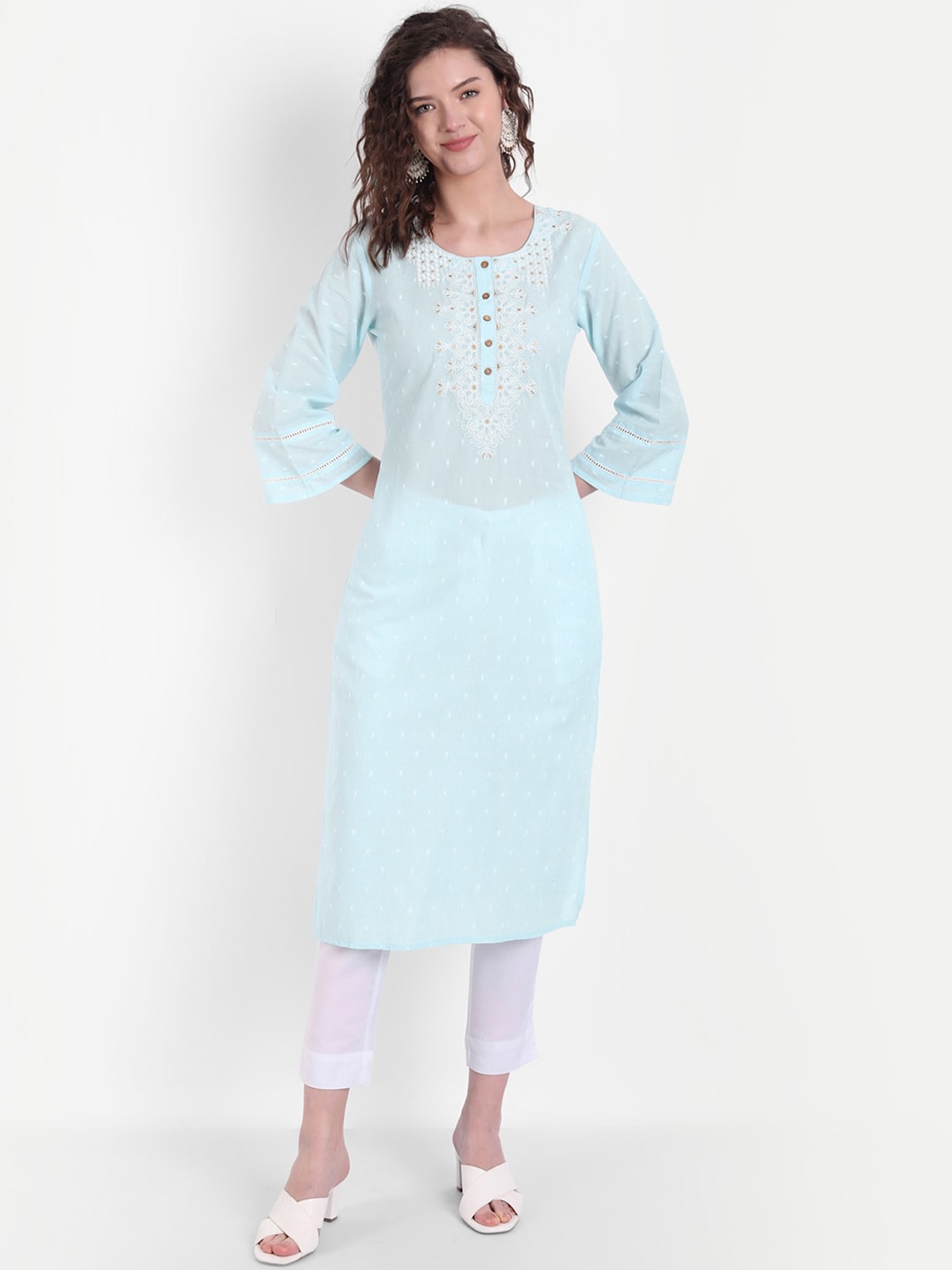 

SUTI Ethnic Motifs Embroidered Thread Work Cotton Kurta, Blue