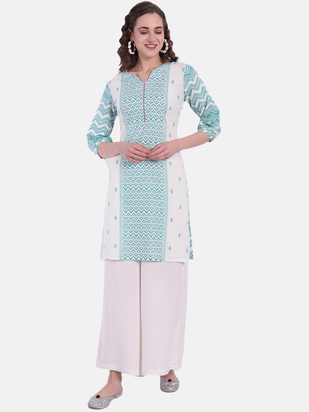 

SUTI Ethnic Motifs Printed Thread Work Cotton Kurta, White