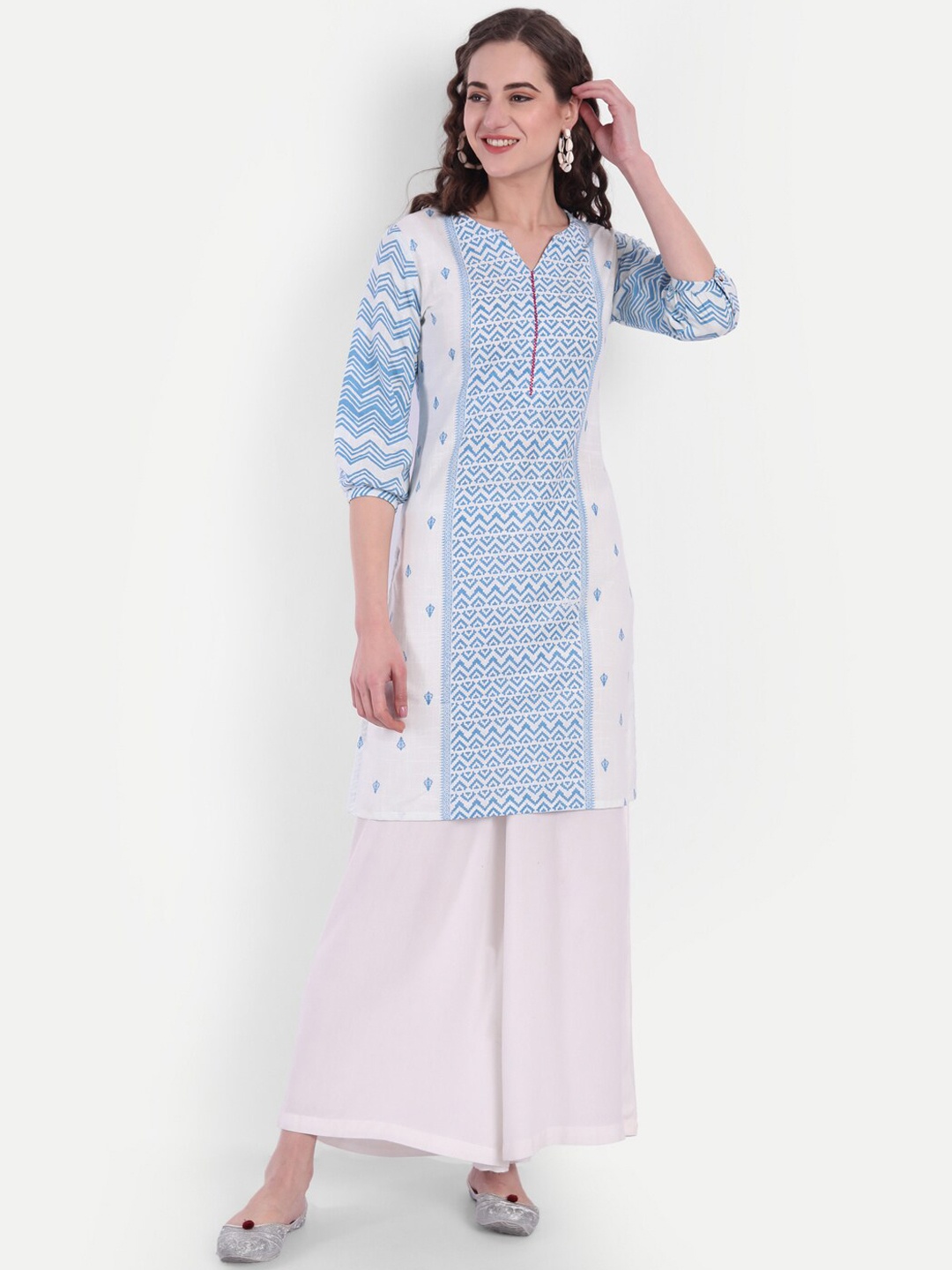

SUTI Ethnic Motifs Printed Thread Work Cotton Kurta, White