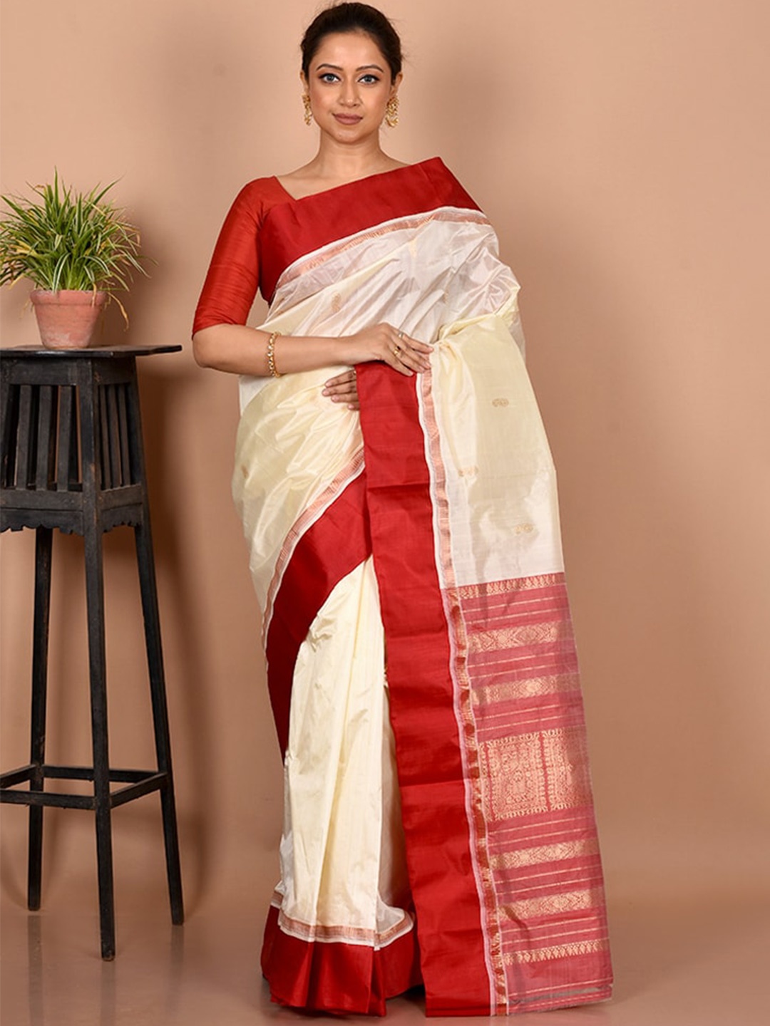 

AllSilks Woven Design Pure Silk Saree, Cream