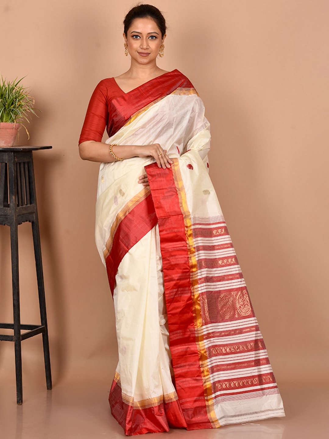 

AllSilks Woven Design Zari Pure Silk Saree, White