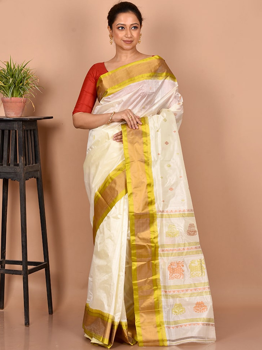 

AllSilks Floral Zari Pure Silk Saree, White